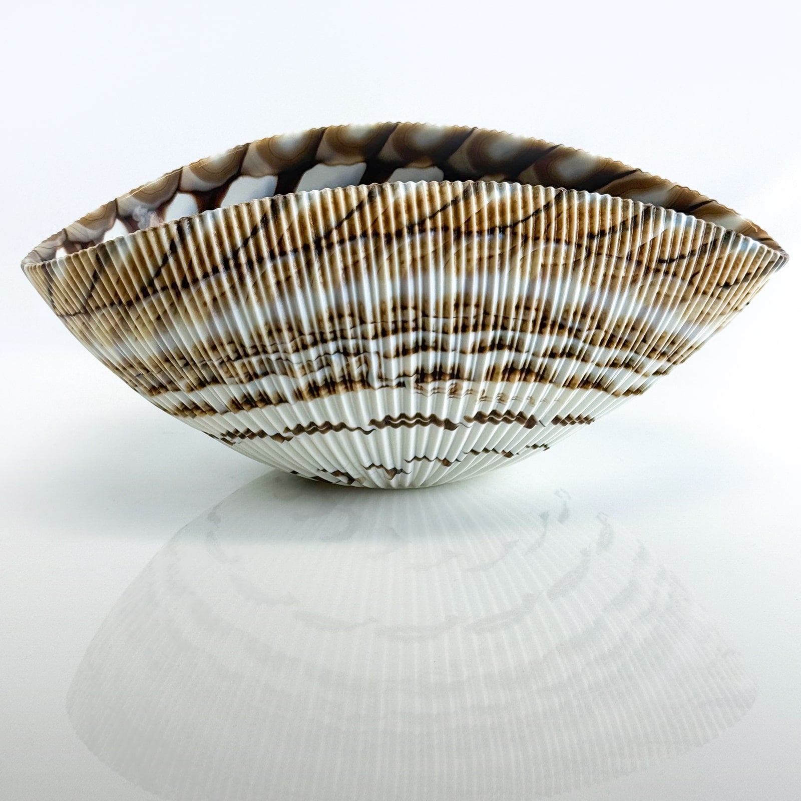Medium Murano glass shell bowl by My Italian Decor, 12 inches, with a folded design, made in Italy, for decorative display.