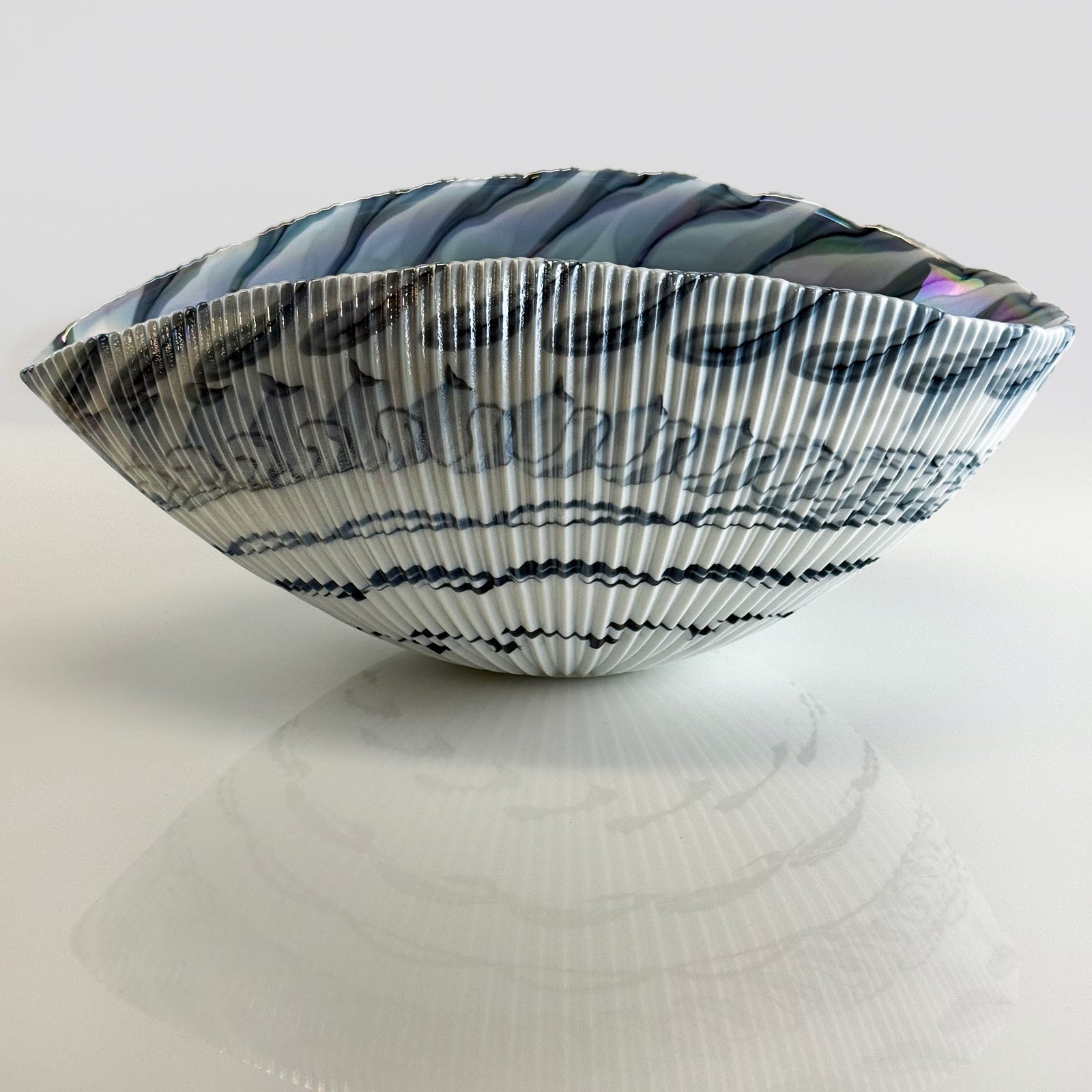 Medium Murano glass shell bowl by My Italian Decor, 12 inches, with a folded design, made in Italy, for decorative display.
