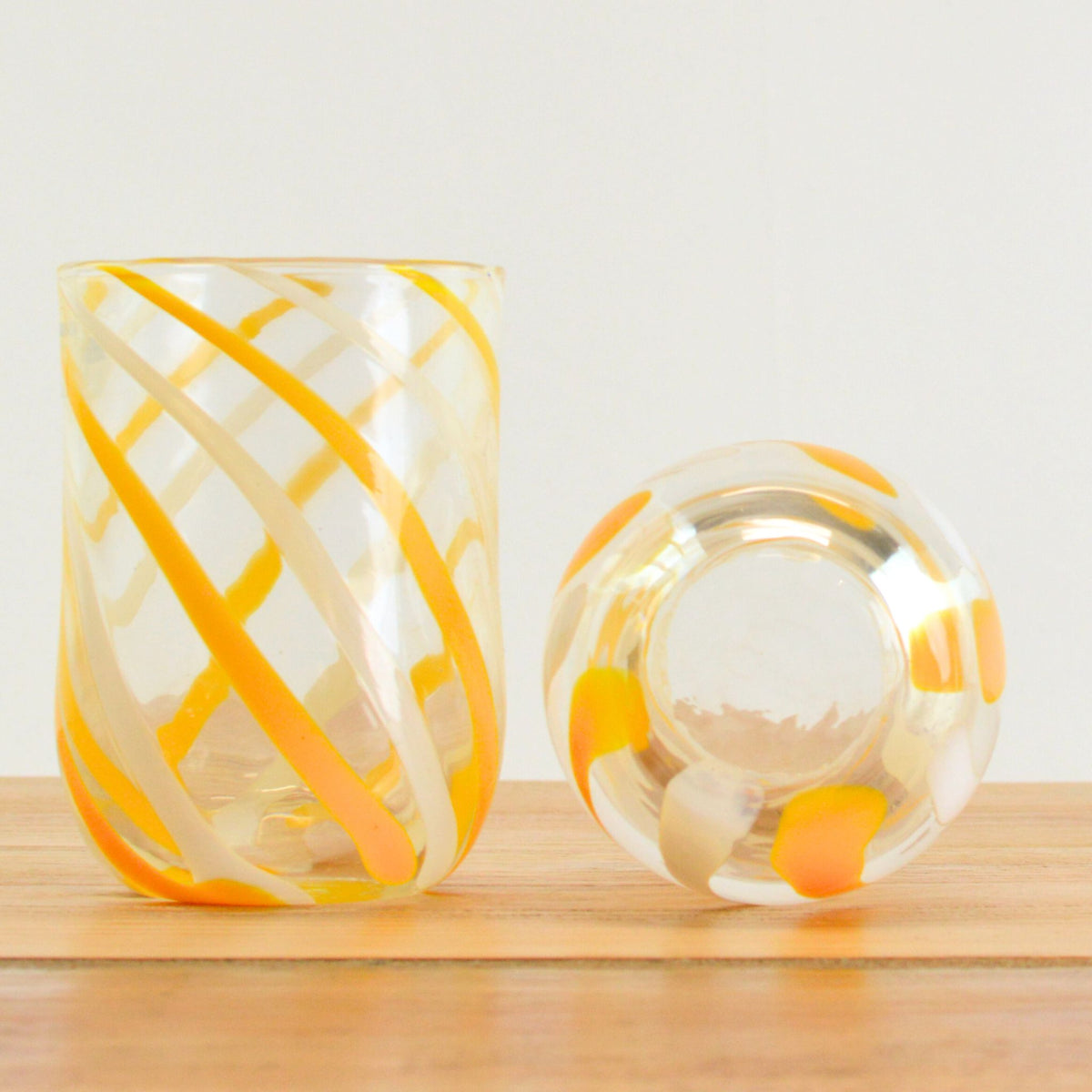 Italian Handblown Glass Tumblers - Blue, Red, Green, Yellow, Spiral Design