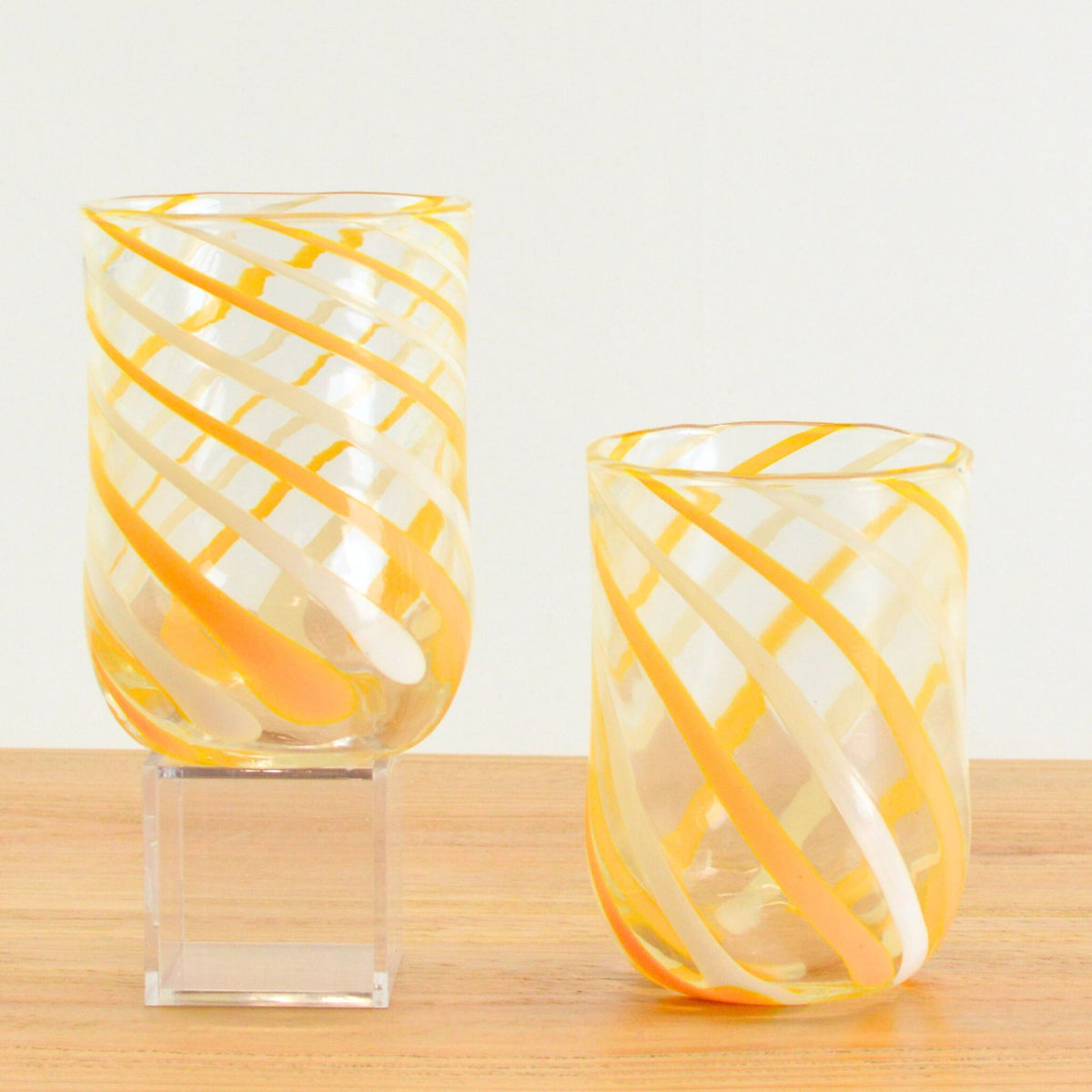 Italian Handblown Glass Tumblers - Blue, Red, Green, Yellow, Spiral Design