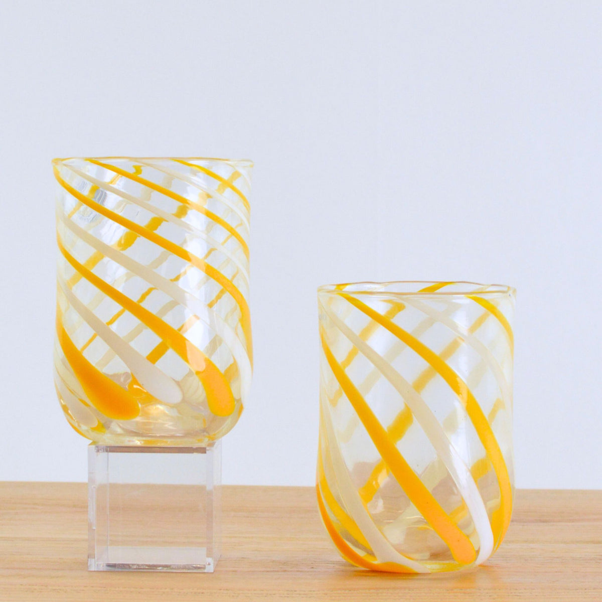 Italian Handblown Glass Tumblers - Blue, Red, Green, Yellow, Spiral Design