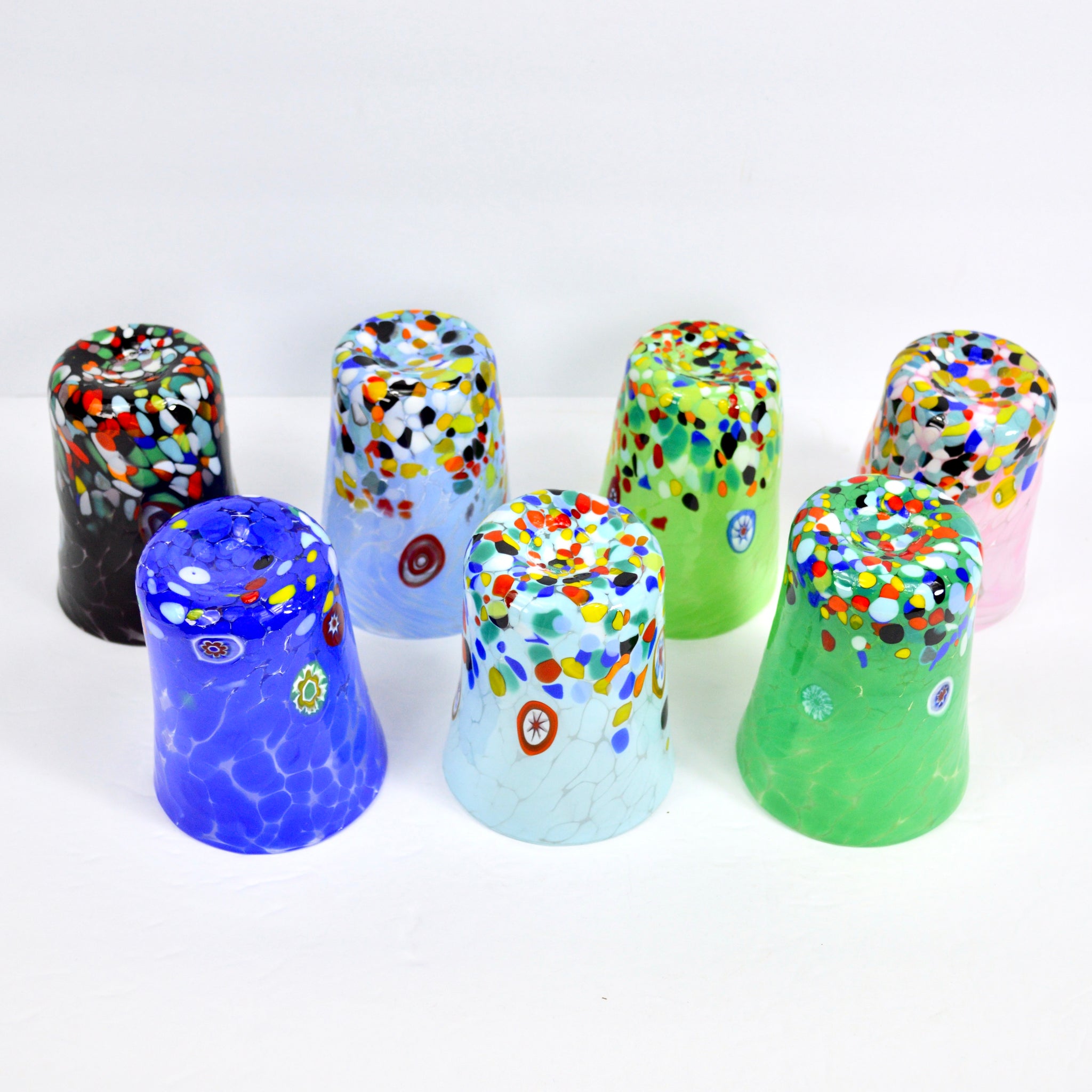 Medici Murano Glass tumbler with colorful Millefiori design by MyItalianDecor, showcasing vibrant, handcrafted drinking glass.