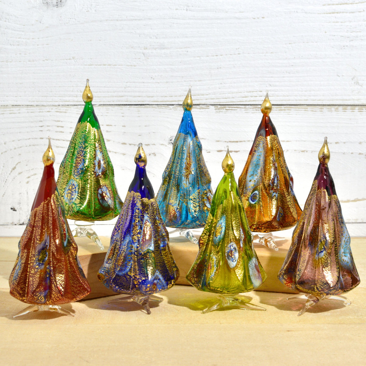 Murano Blown Glass Millefiori Christmas Tree, Handmade, 24k Gold