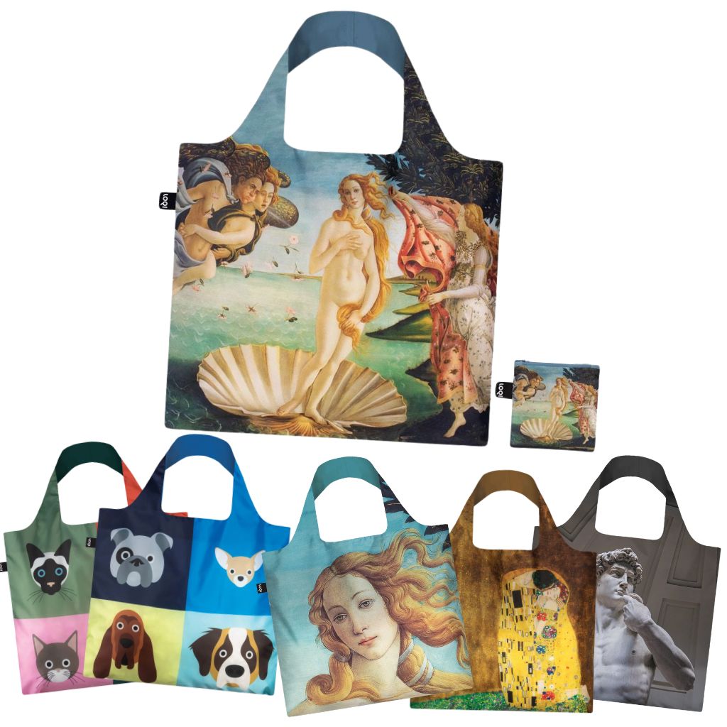 Shown is six different styles of tote bags.
