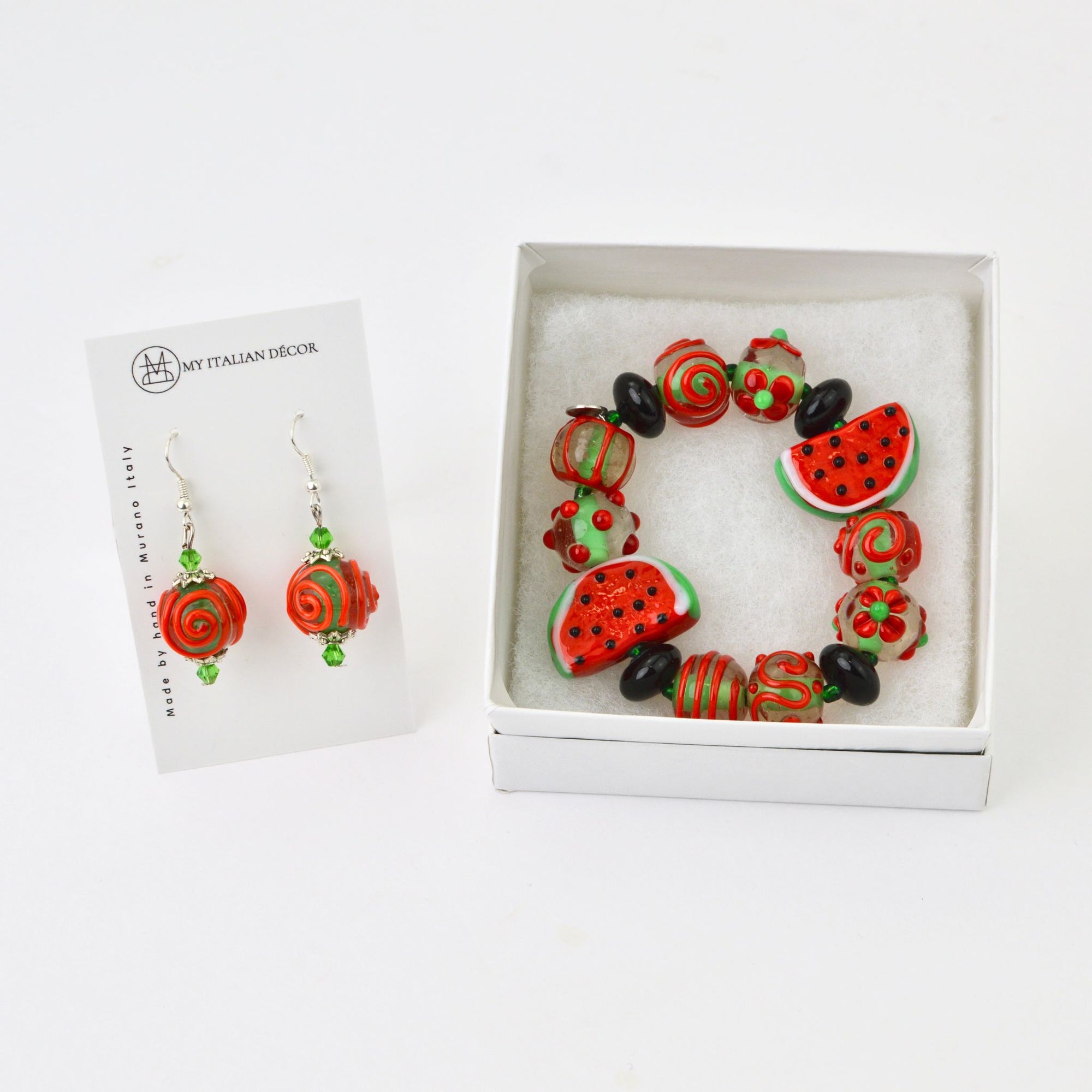 Aurora Bracelet and Earrings, Watermelon, Handcrafted in Italy - My Italian Decor