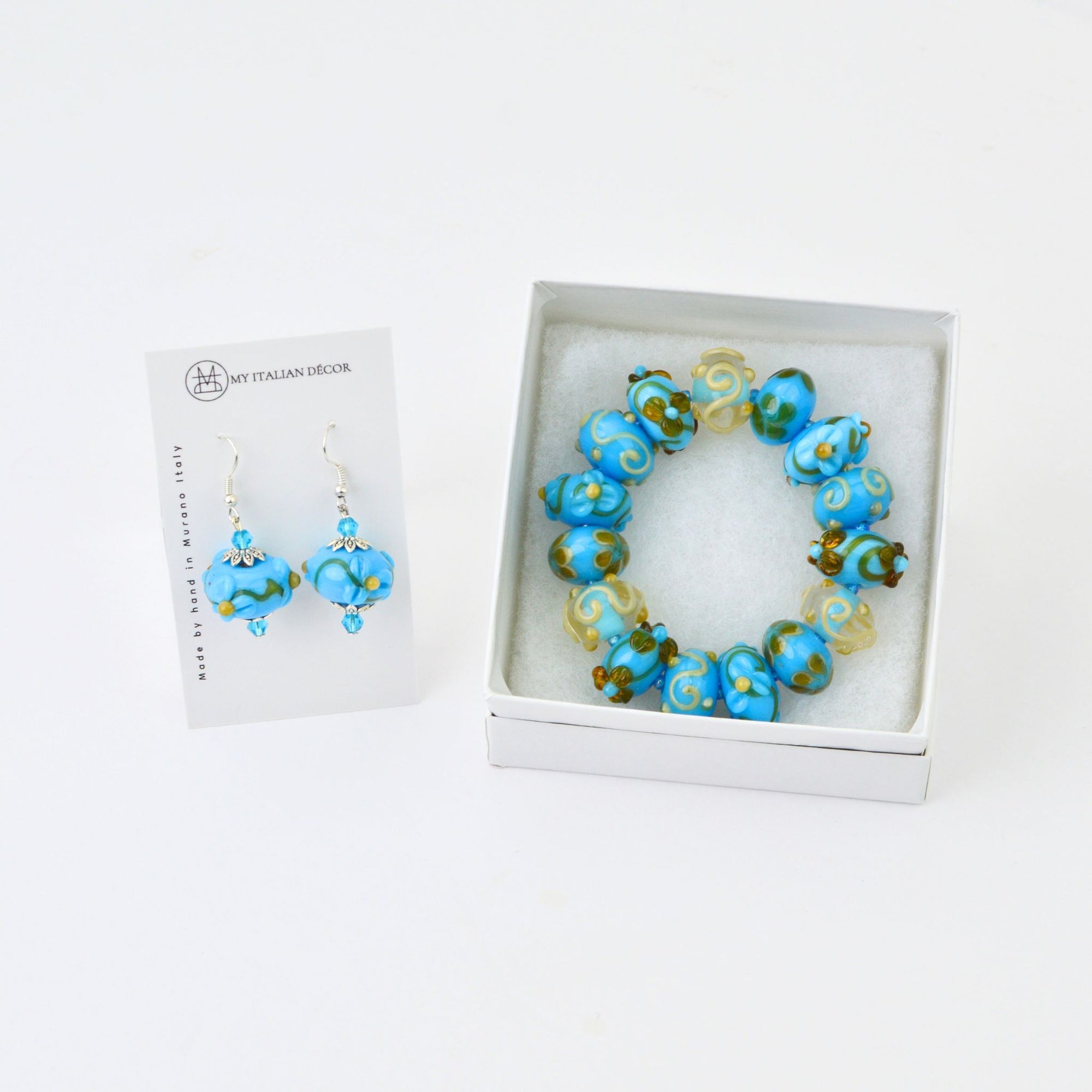 Aurora Bracelet and Earrings, Sky Blue, Handcrafted in Italy - My Italian Decor