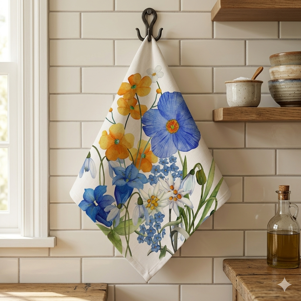 Alpine Floral Linen Kitchen Towel, Made in Italy - My Italian Decor