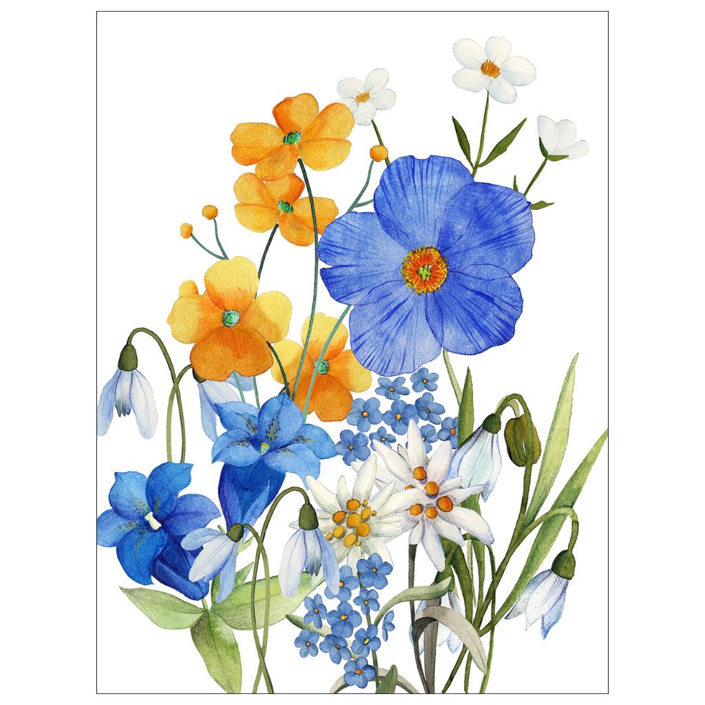 Alpine Floral Linen Kitchen Towel by My Italian Decor featuring a colorful floral pattern, made in Italy for kitchen use.