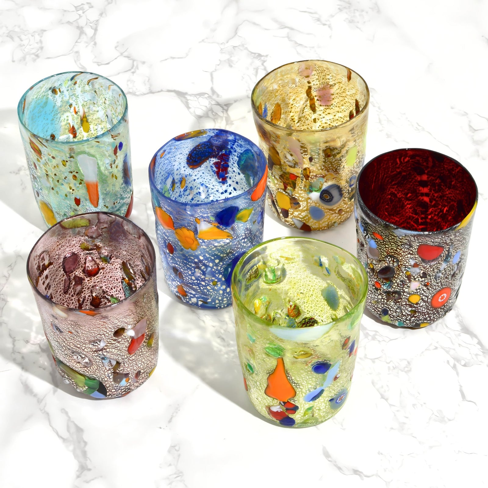Set of six Alta Small Glasses by My Italian Decor, juice and shot tumblers with clear glass and simple design.