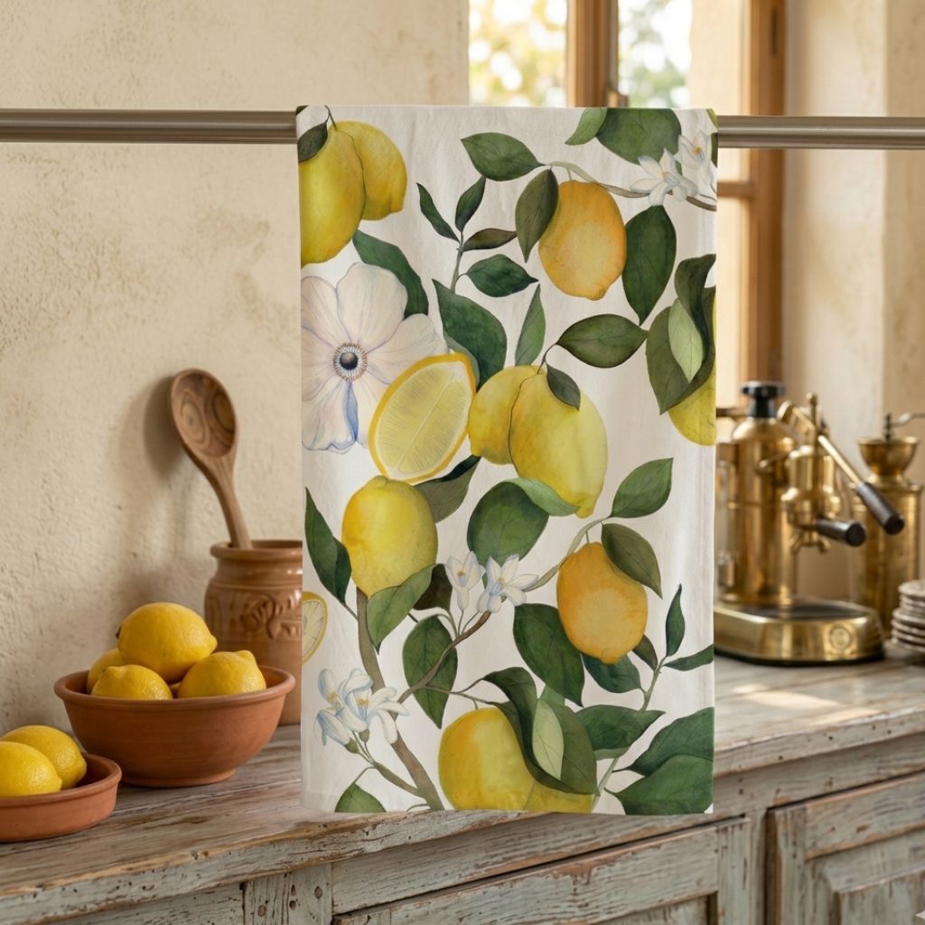 Amalfi Lemons Linen Kitchen Towel, Made in Italy - My Italian Decor
