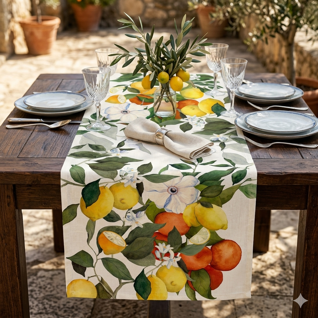 Amalfi Lemons Linen Table Runner, Made in Italy - My Italian Decor