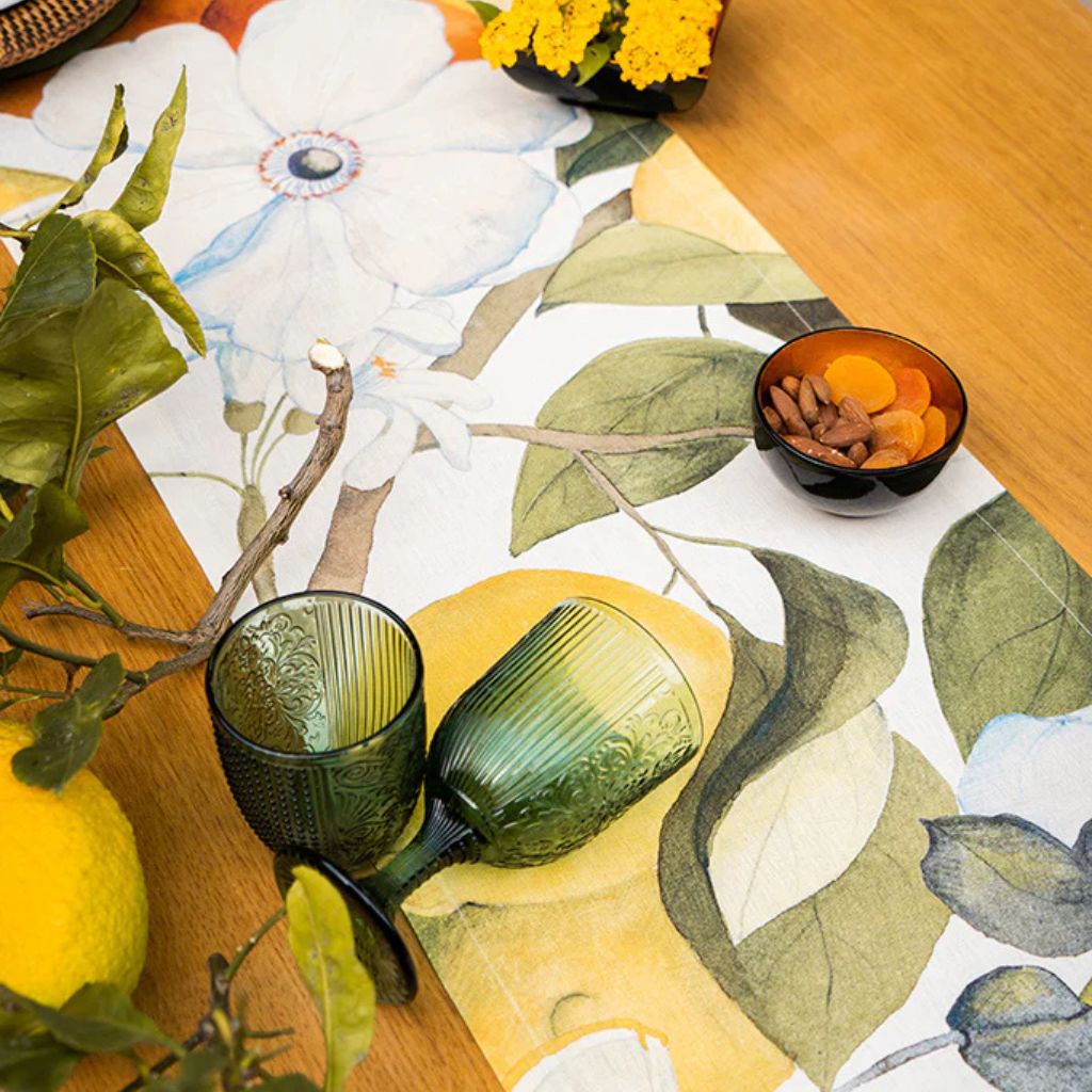 Amalfi Lemons Linen Table Runner, Made in Italy - My Italian Decor