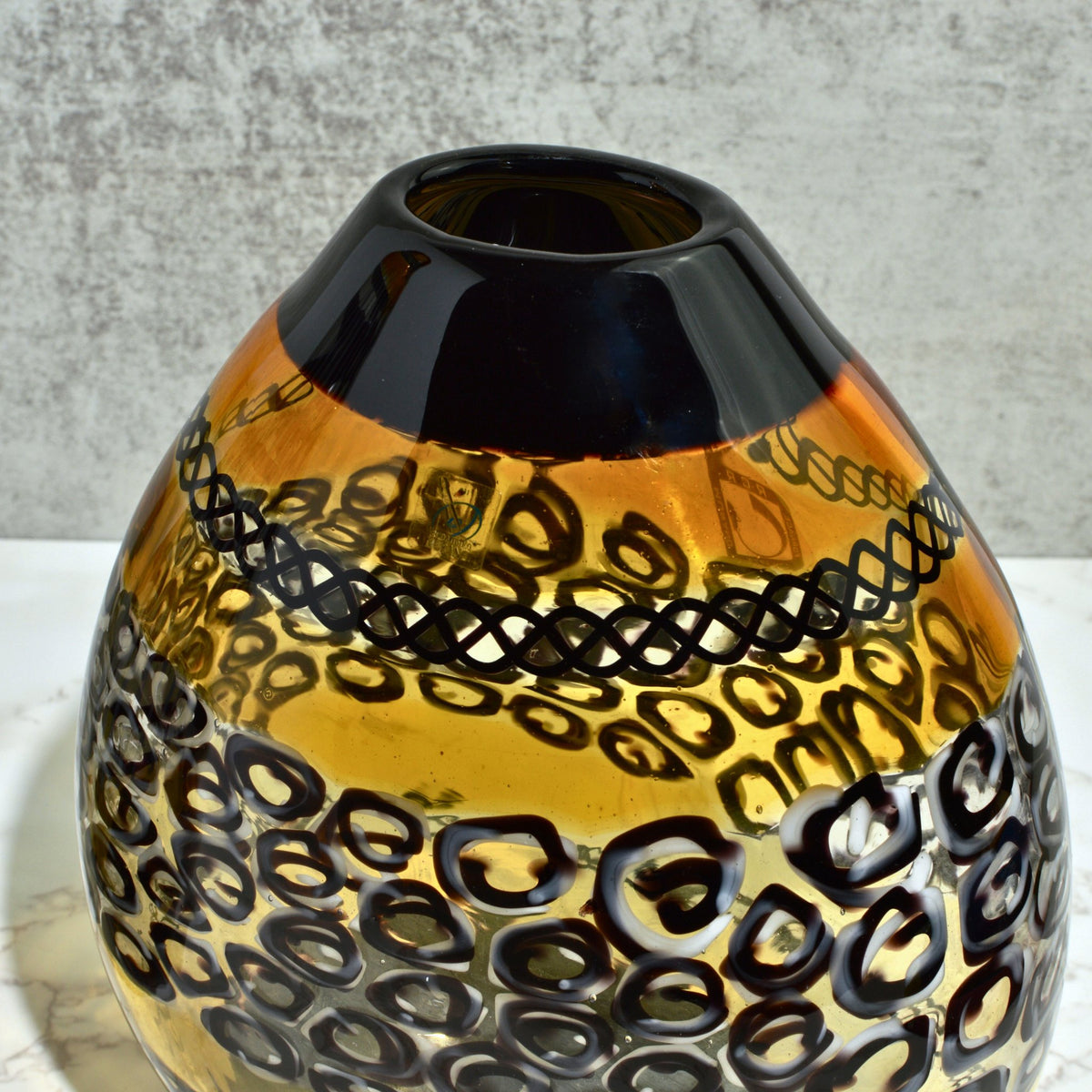 Murano Glass Large Luxury Vase/Vessel, Amber &amp; Black - My Italian Decor