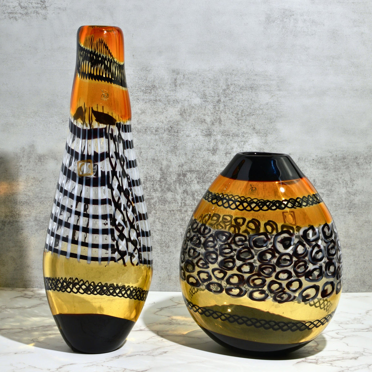 Murano Glass Large Luxury Vase/Vessel, Amber &amp; Black - My Italian Decor