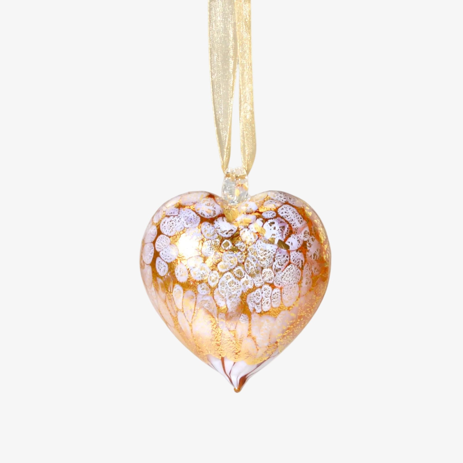 Colorful Murano blown glass hanging snowy heart ornament from MyItalianDecor, perfect for holiday decoration.