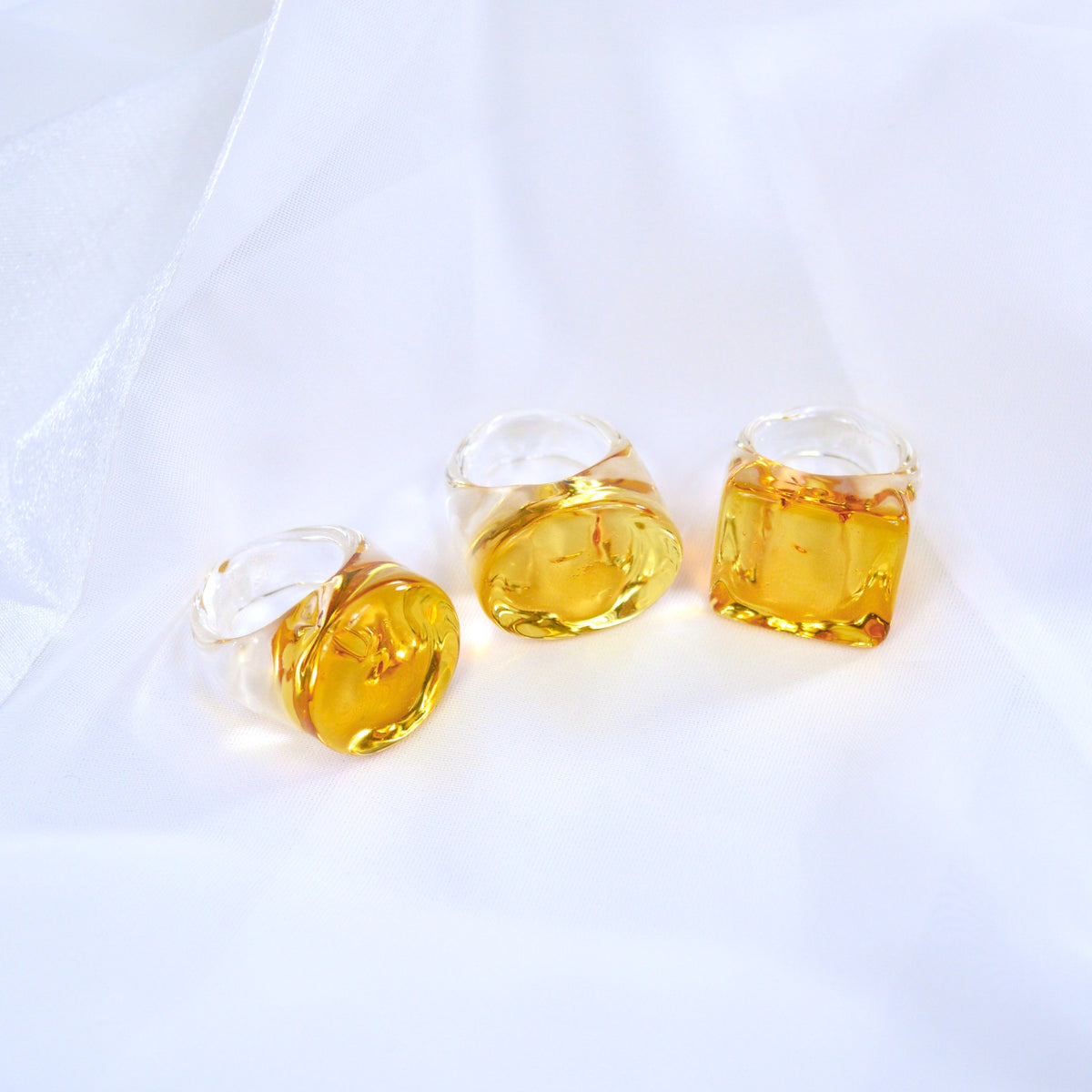 Murano Glass Statement Rings, Amber &amp; Clear Glass, Oval, Square or Round - My Italian Decor