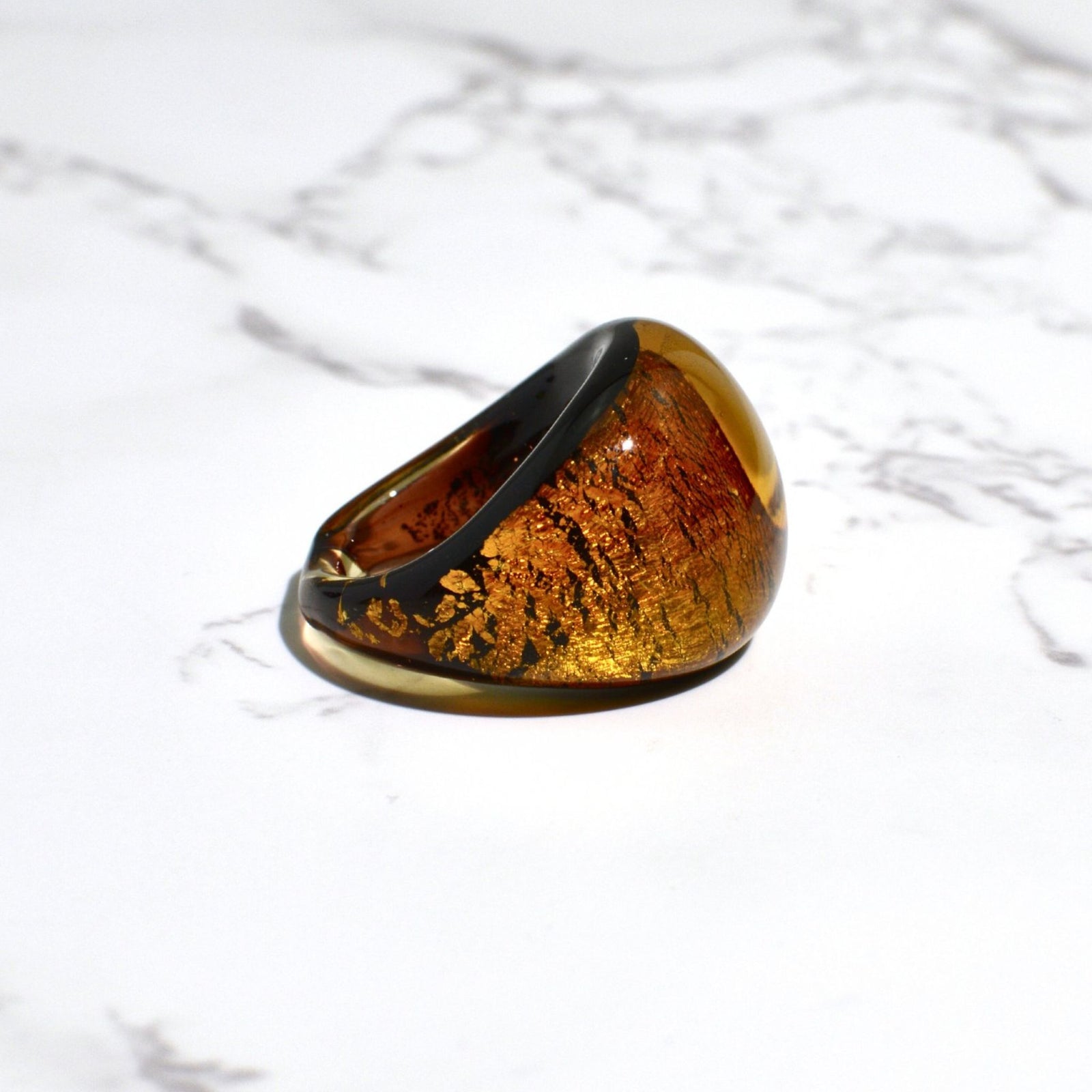 Murano Glass Arno statement ring in cobalt and teal with silver accents, made in Italy, featuring colorful handcrafted glass design.