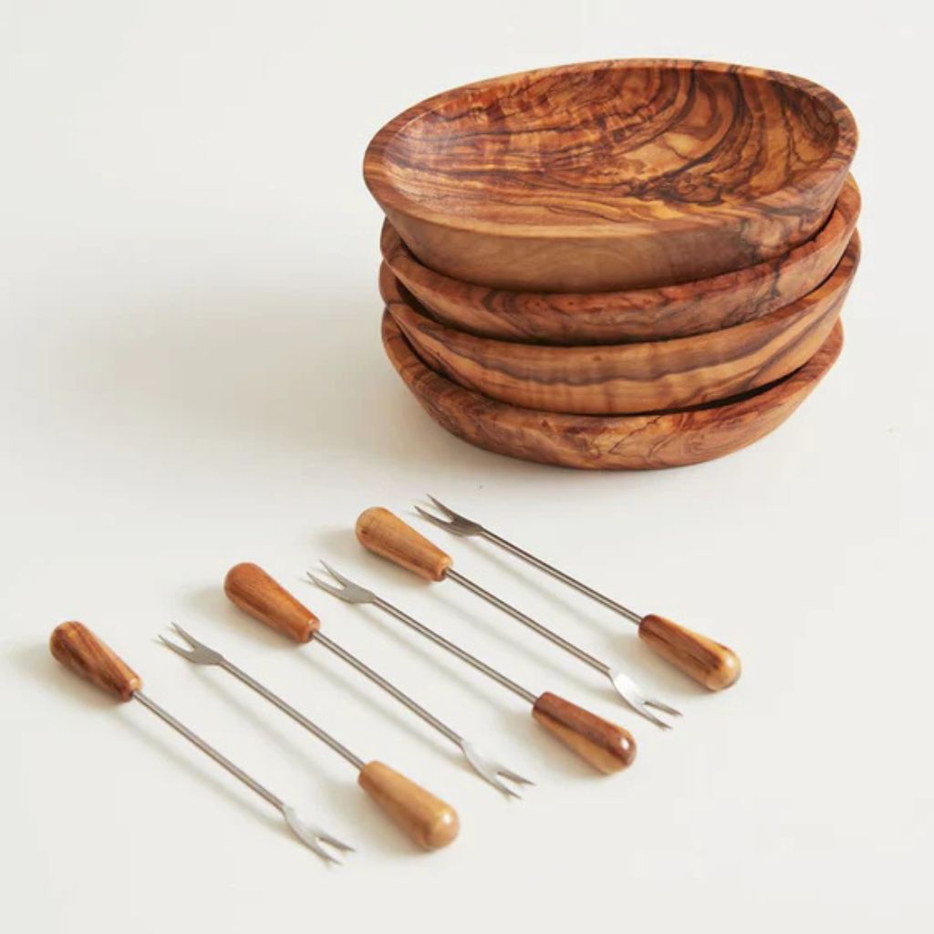 Italian Olivewood Aperitivo Bowls and Forks Sets