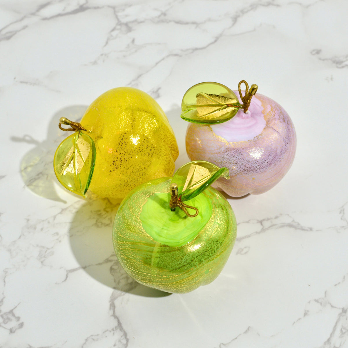 Murano Blown Glass Apple, 24k Gold Foil, Hand Blown in Italy