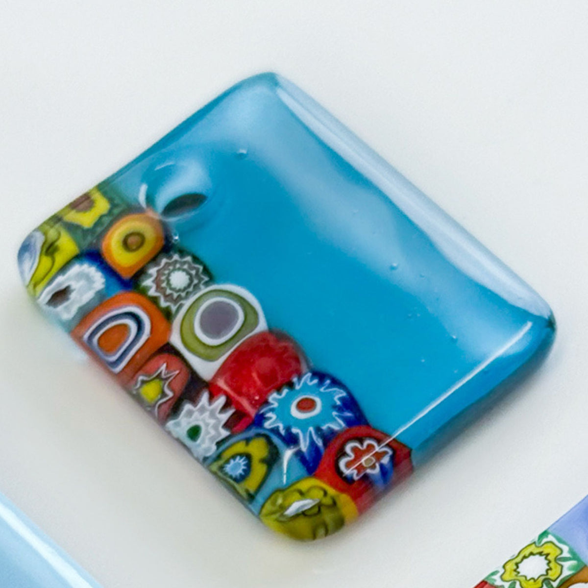 Millefiori Rectangle Pendant on cord, Made in Murano