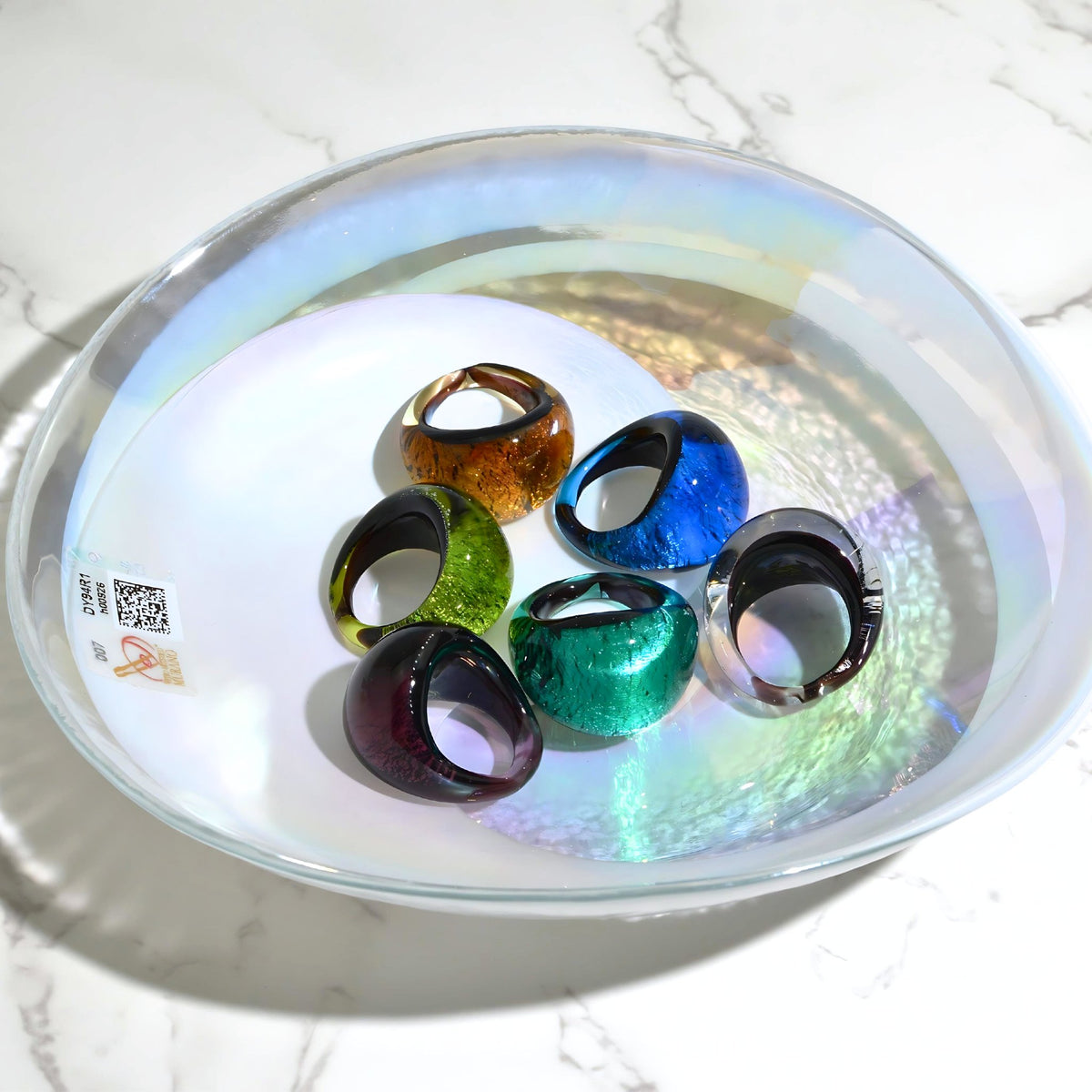 Murano Glass Arno Statement Rings, Cobalt, Teal, Silver, Made in Italy