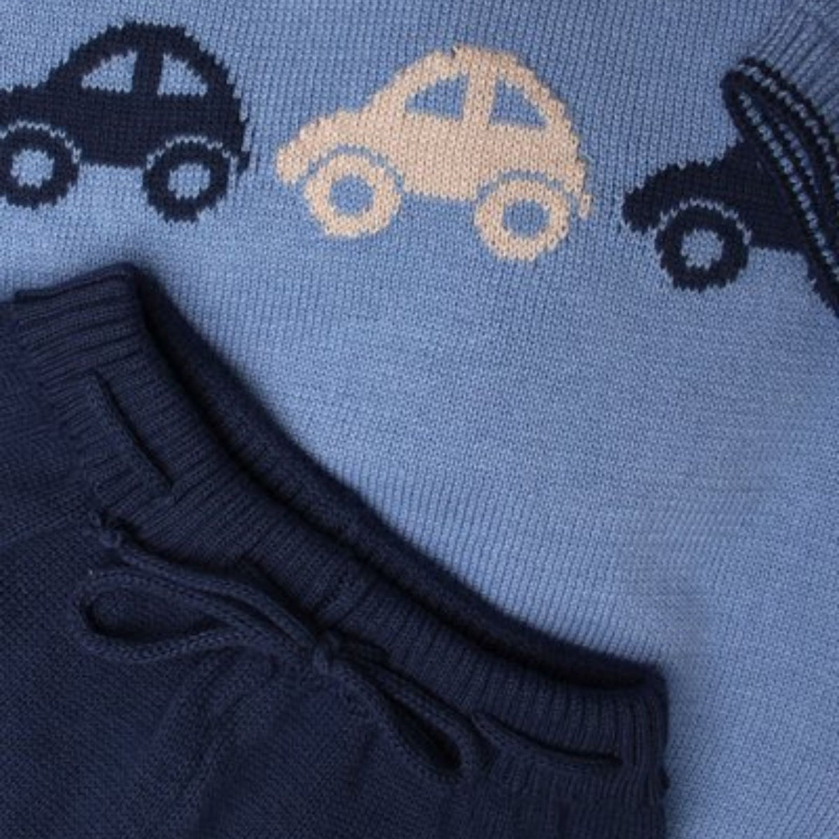 2pc Baby Sweater &amp; Shorts Set - Blue Cars - Matching Blanket Optional - My Italian Decor