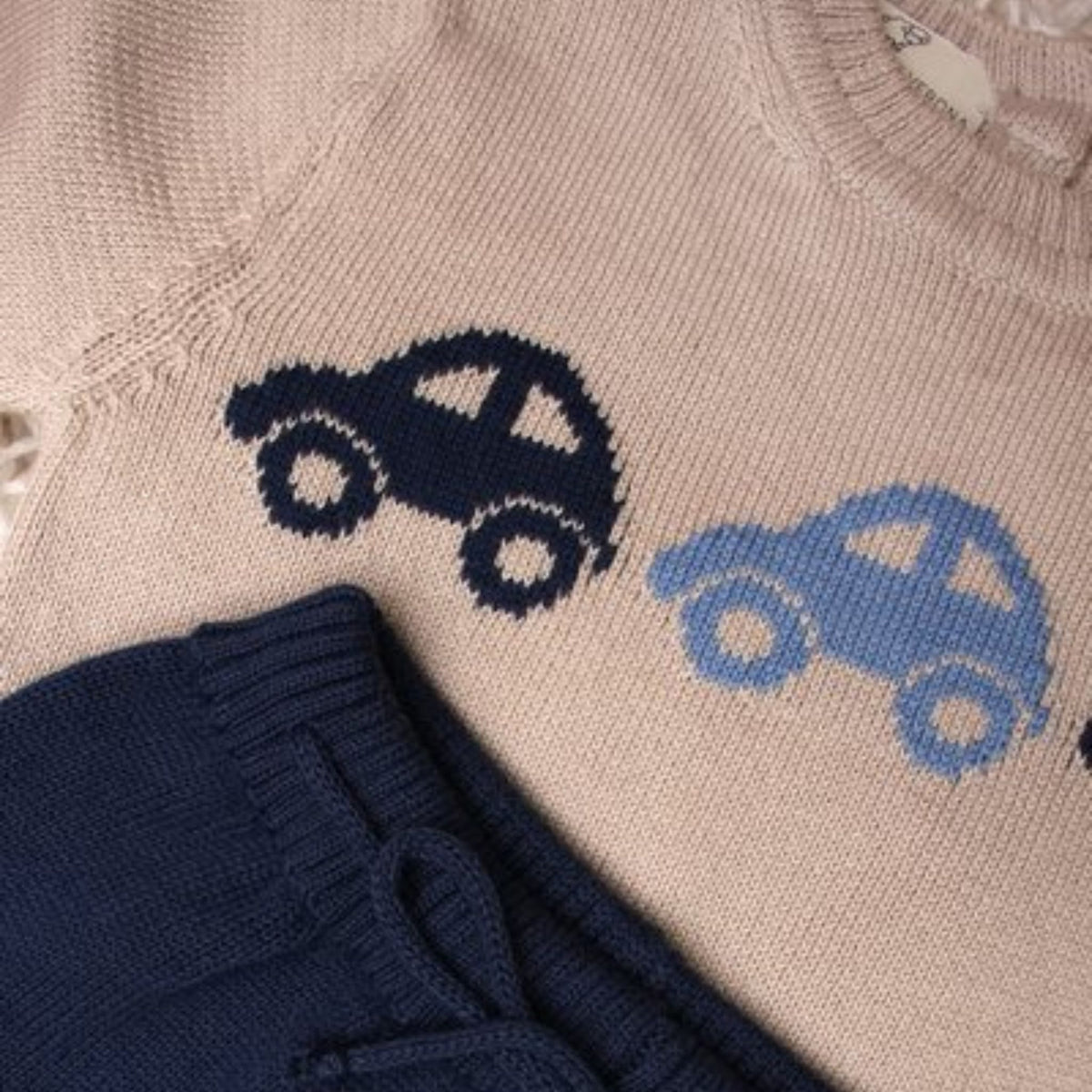 2pc Baby Sweater &amp; Shorts Set - Blue Cars - Matching Blanket Optional - My Italian Decor