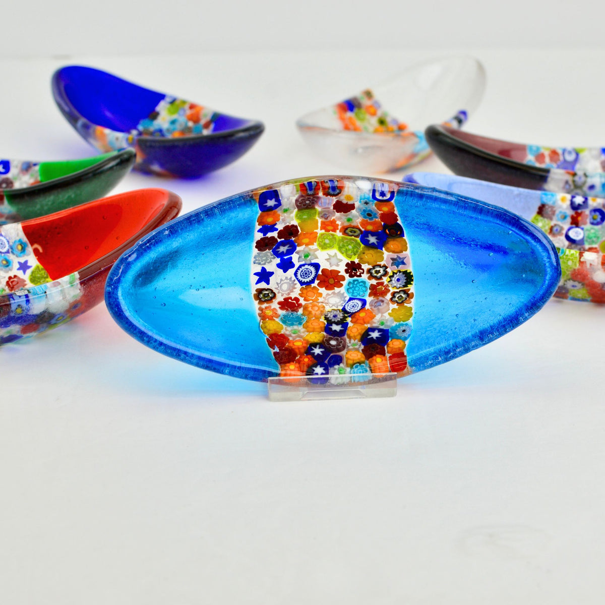 Barchetta Small Oval Shaped Murano Glass Dish with Millefiori