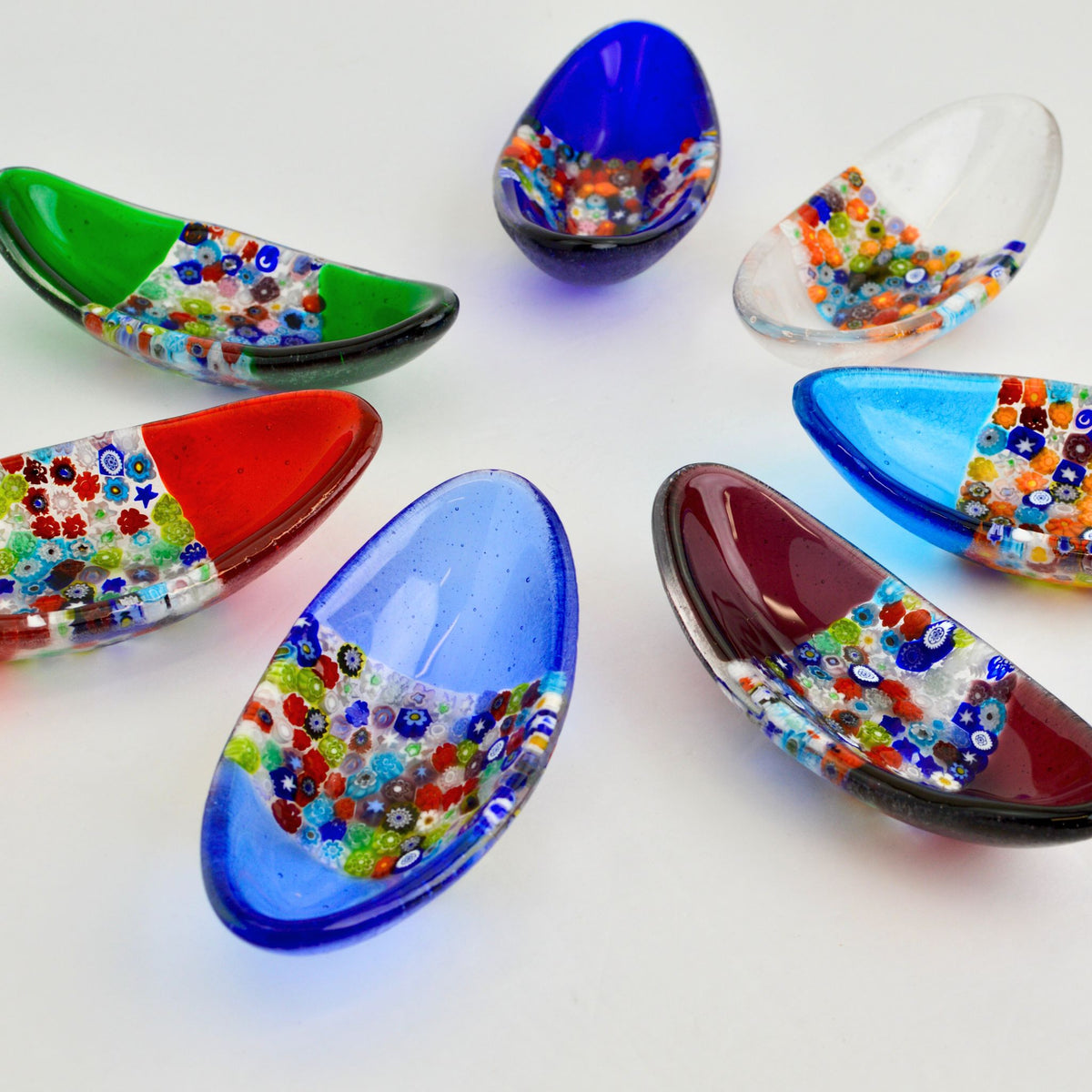Barchetta Small Oval Shaped Murano Glass Dish with Millefiori