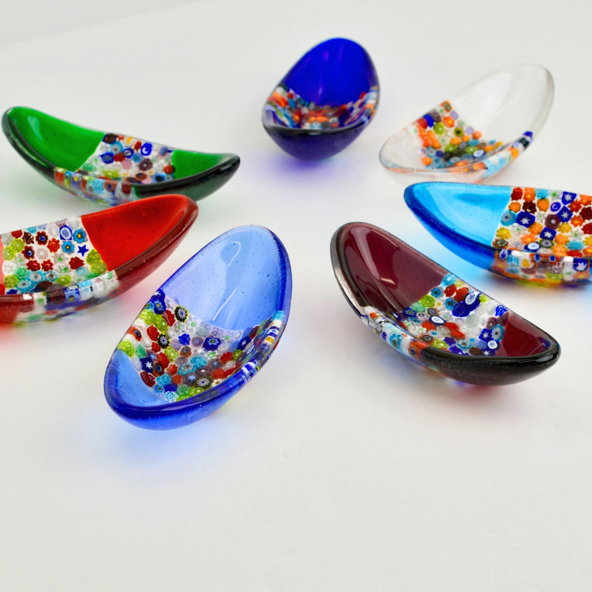 Barchetta Small Oval Shaped Murano Glass Dish with Millefiori