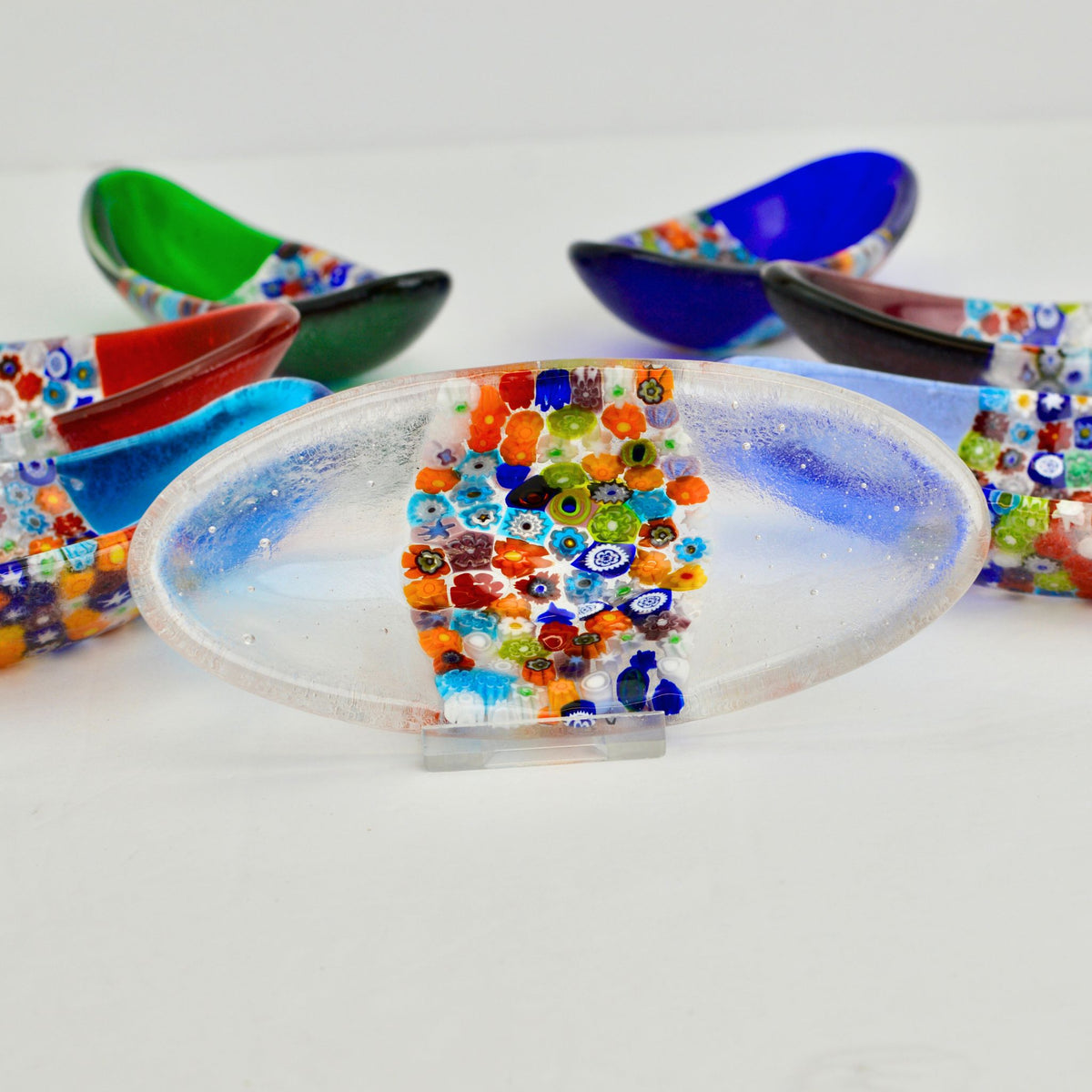 Barchetta Small Oval Shaped Murano Glass Dish with Millefiori