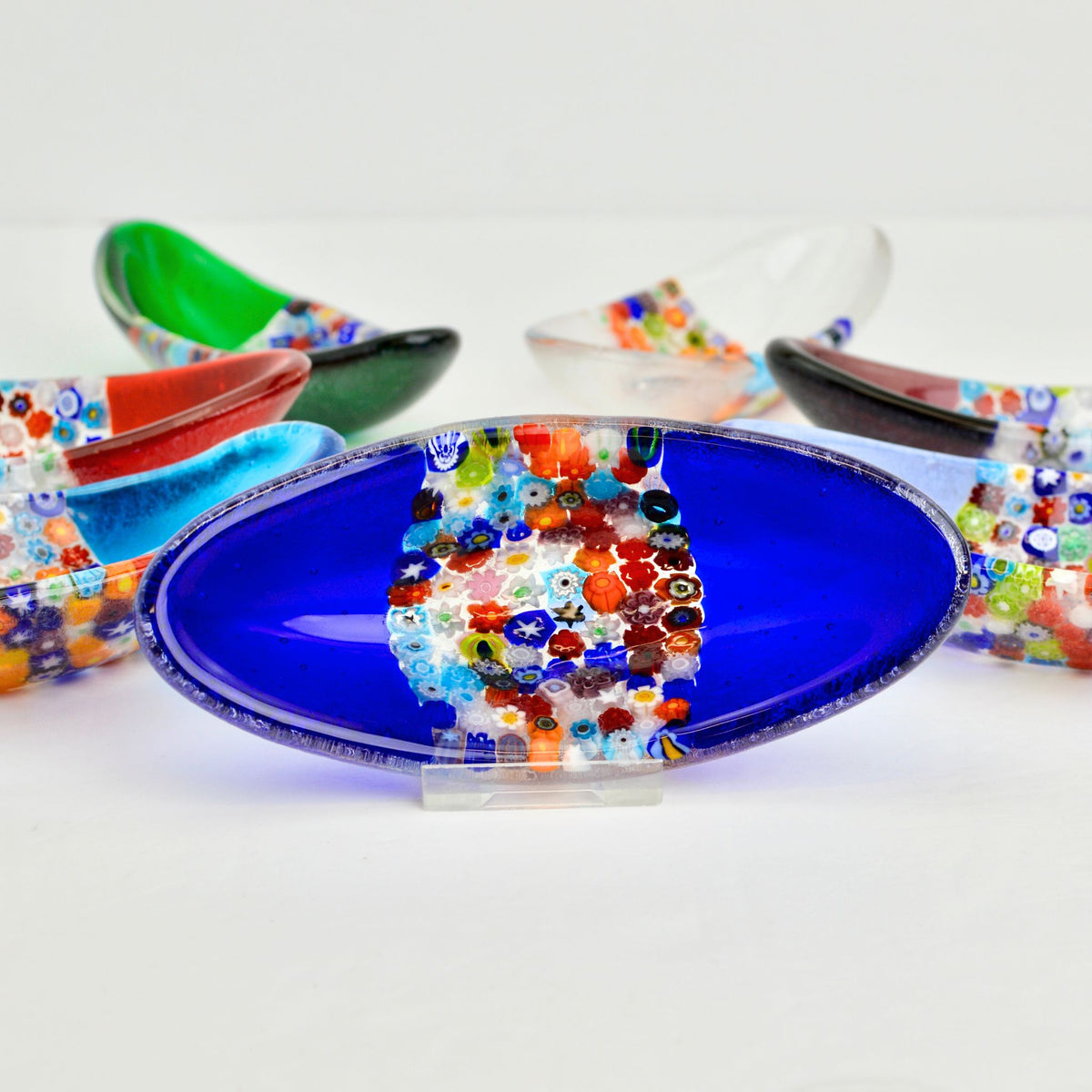 Barchetta Small Oval Shaped Murano Glass Dish with Millefiori