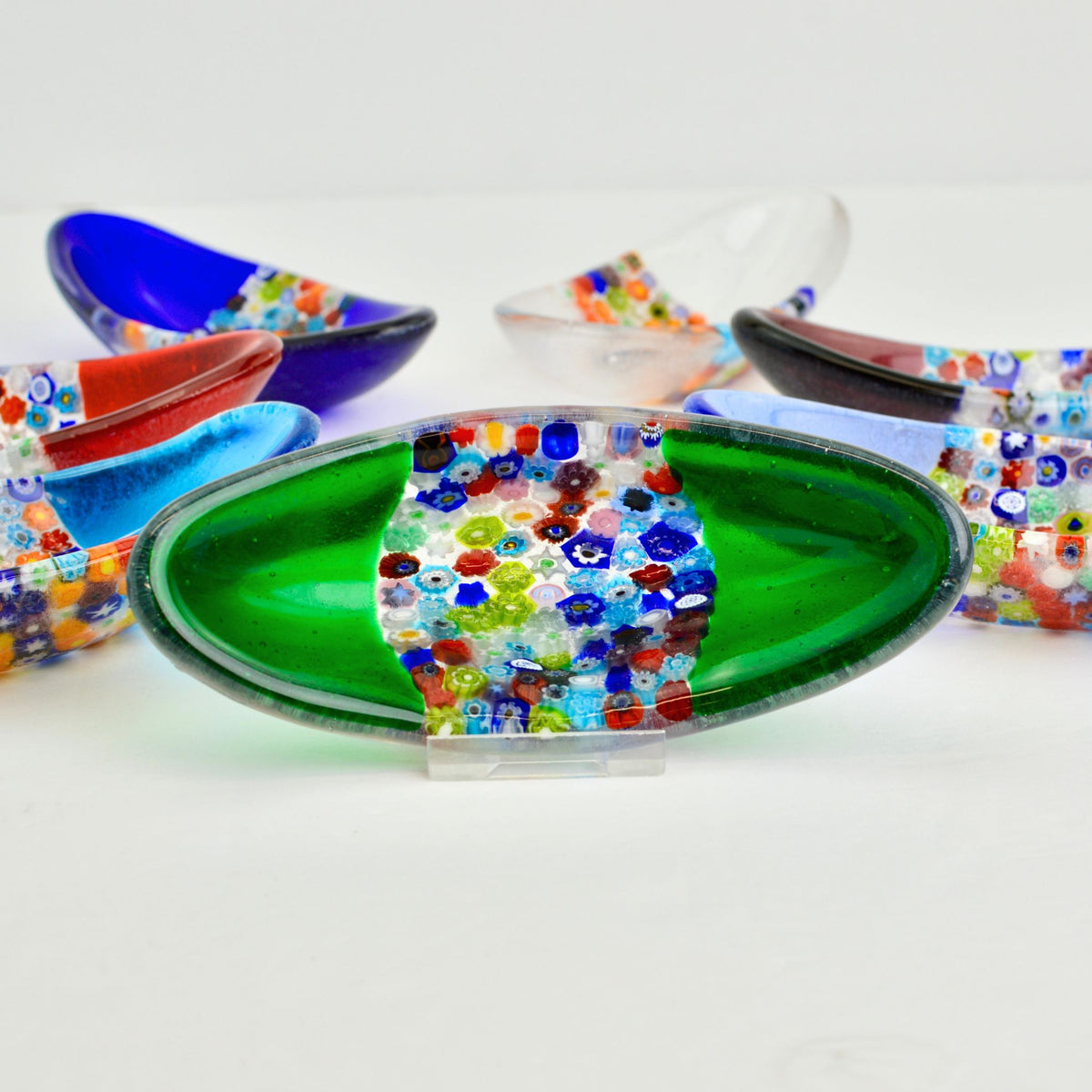 Barchetta Small Oval Shaped Murano Glass Dish with Millefiori