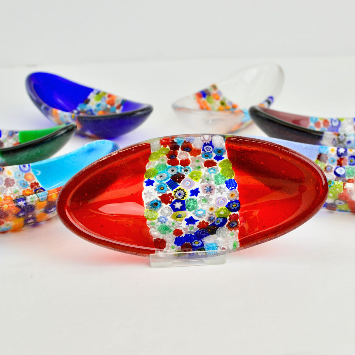 Barchetta Small Oval Shaped Murano Glass Dish with Millefiori
