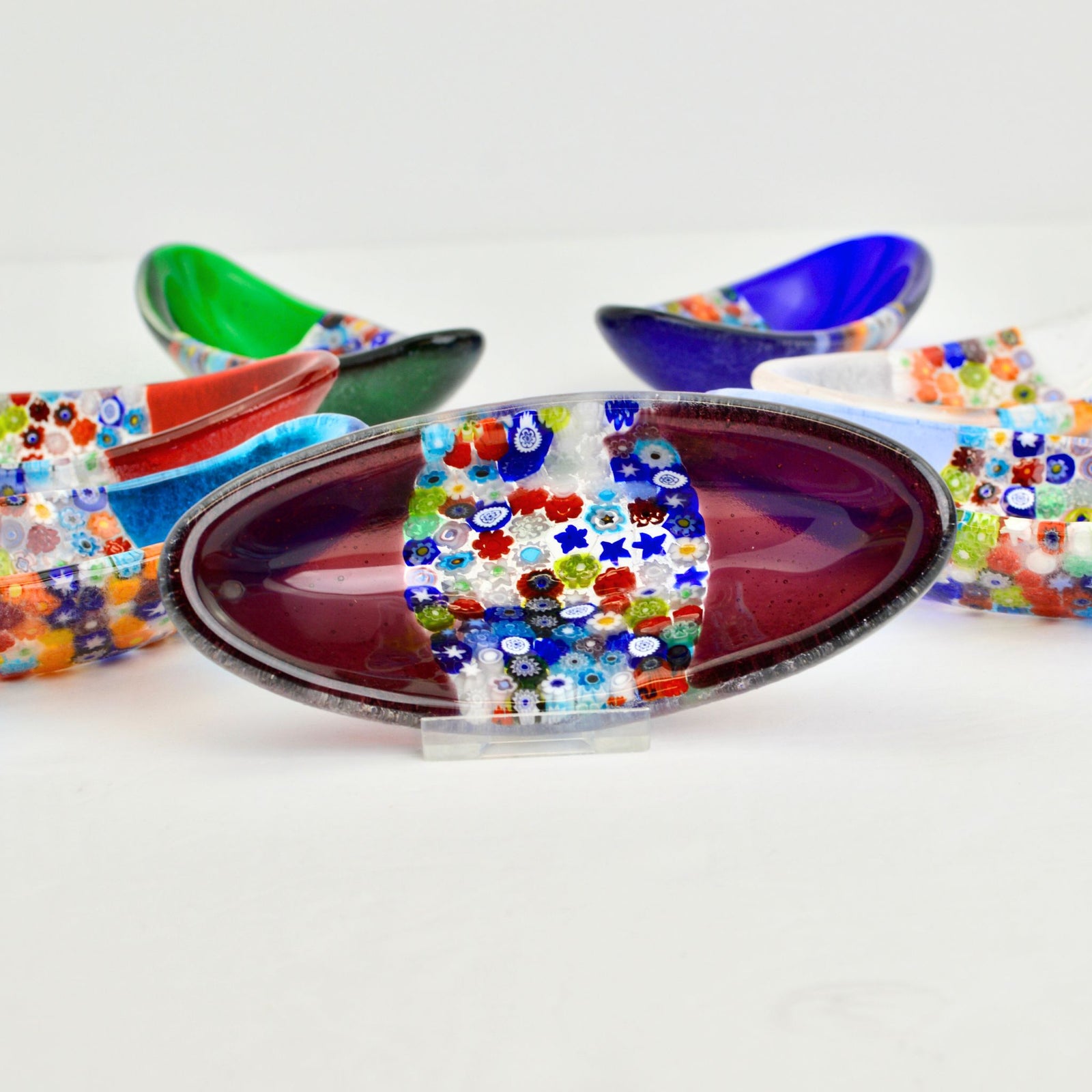 Murano Millefiori Glass Oval Decorative Barchetta Dish - Color Options - My Italian Decor