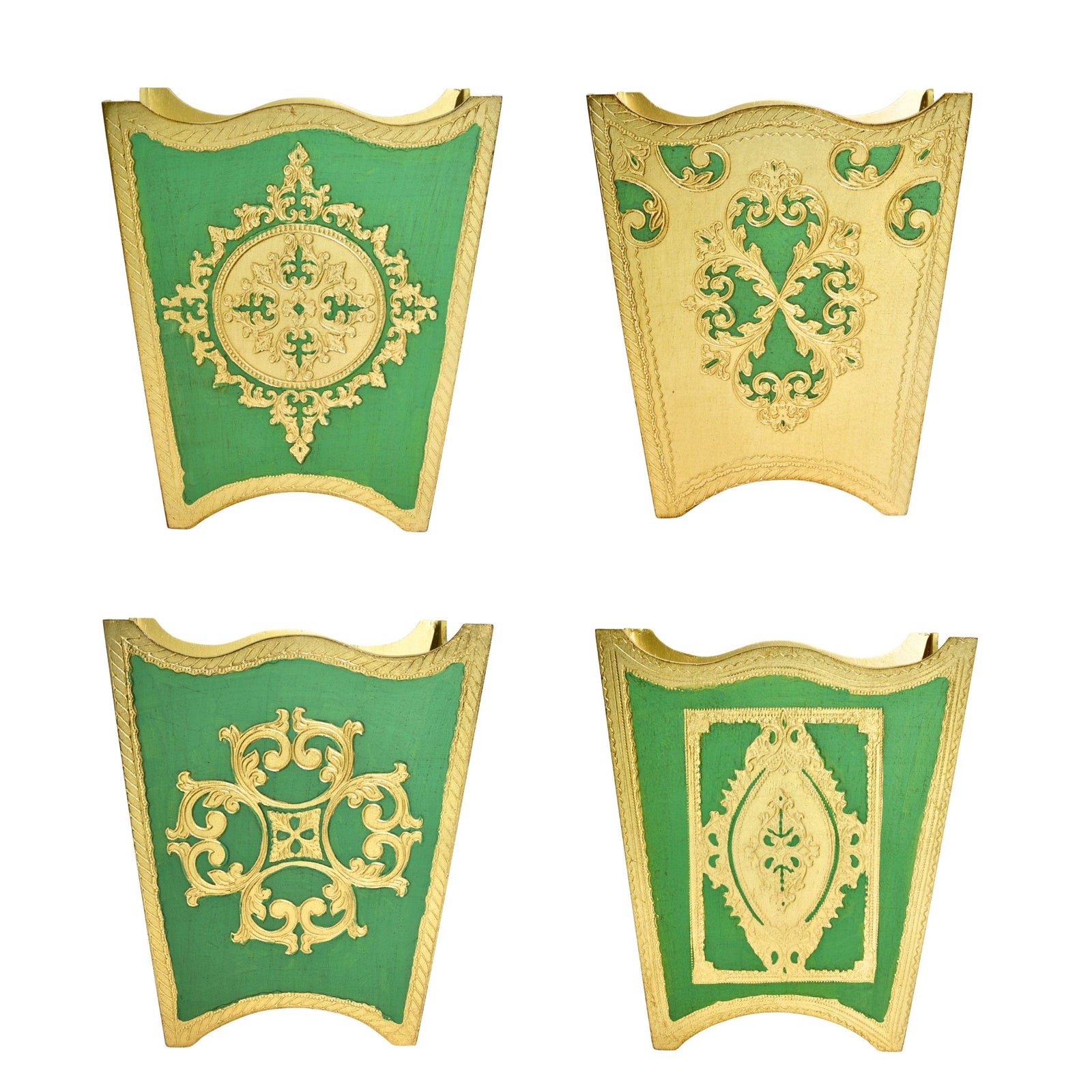 Florentine Carved Wood Waste Bin, Basil Green and Gold, Made in Italy - My Italian Decor