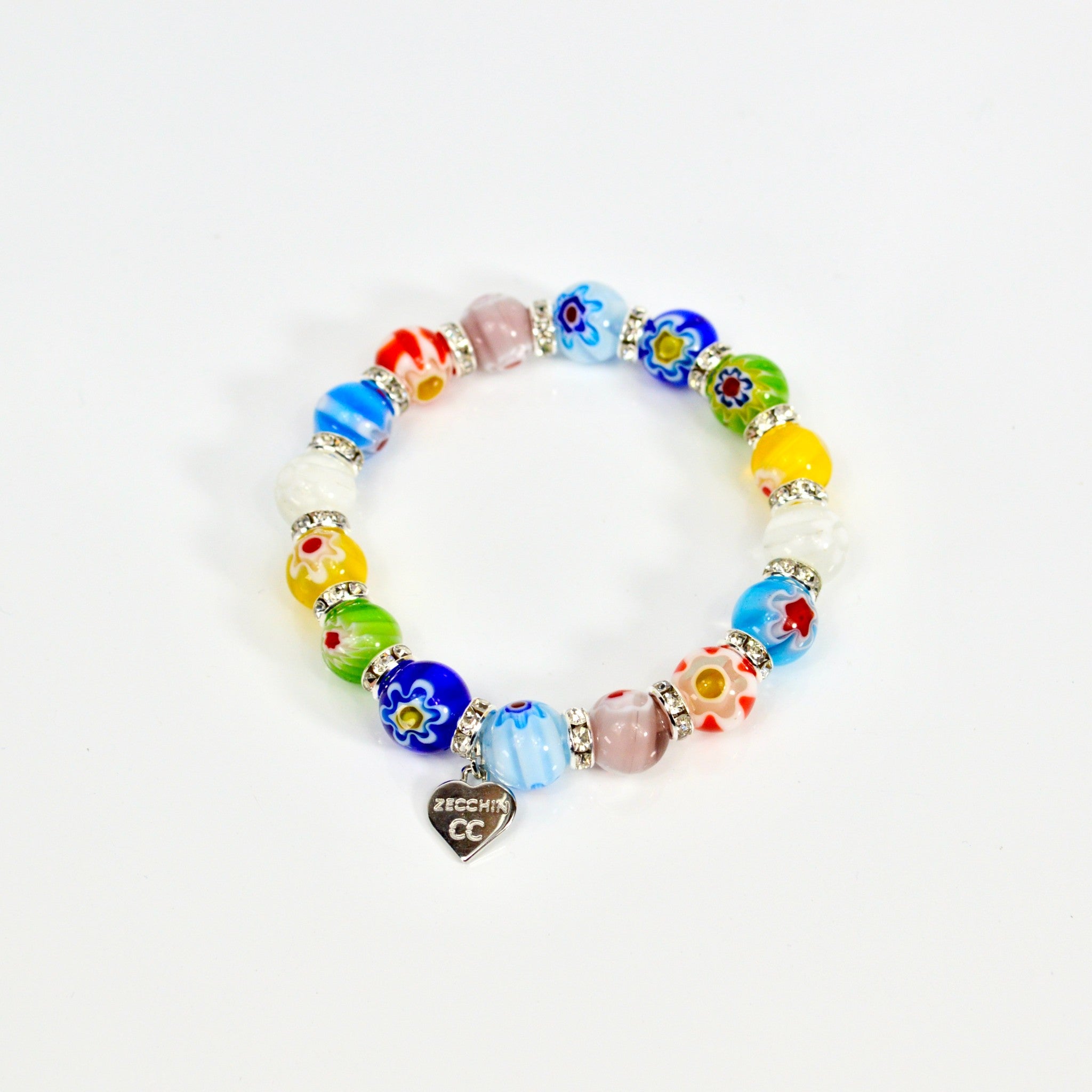 Colorful Murano Glass Millefiori bead elastic bracelet by MyItalianDecor, featuring vibrant handmade Italian glass beads.