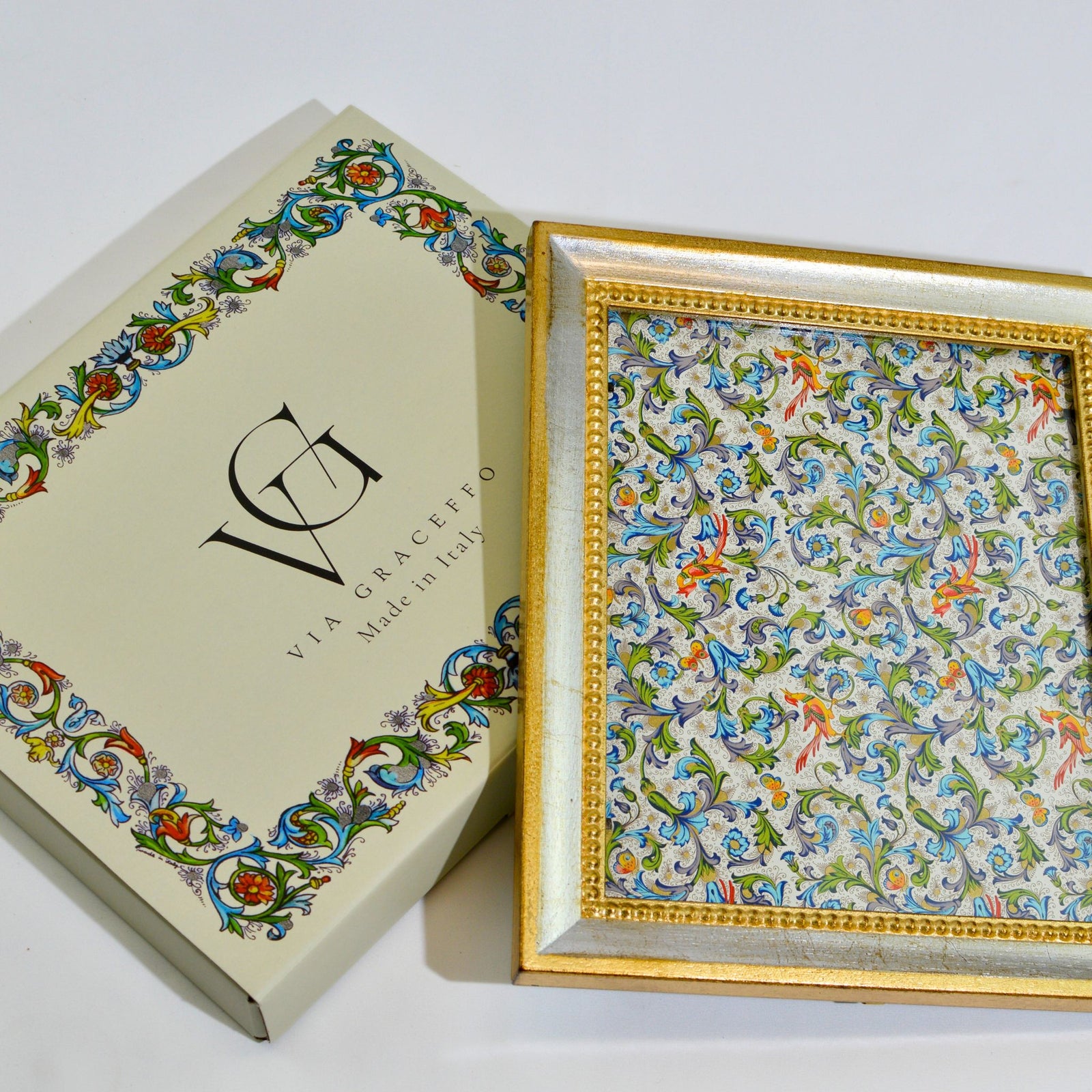 Italian Florentine carved wood beaded photo frame in cappuccino finish, suitable for 4x6, 5x7, or 8x10 photos.