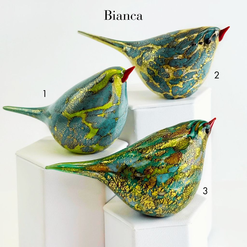 Murano Glass Teal Chirpie Bird - Bianca, Made in Italy - My Italian Decor
