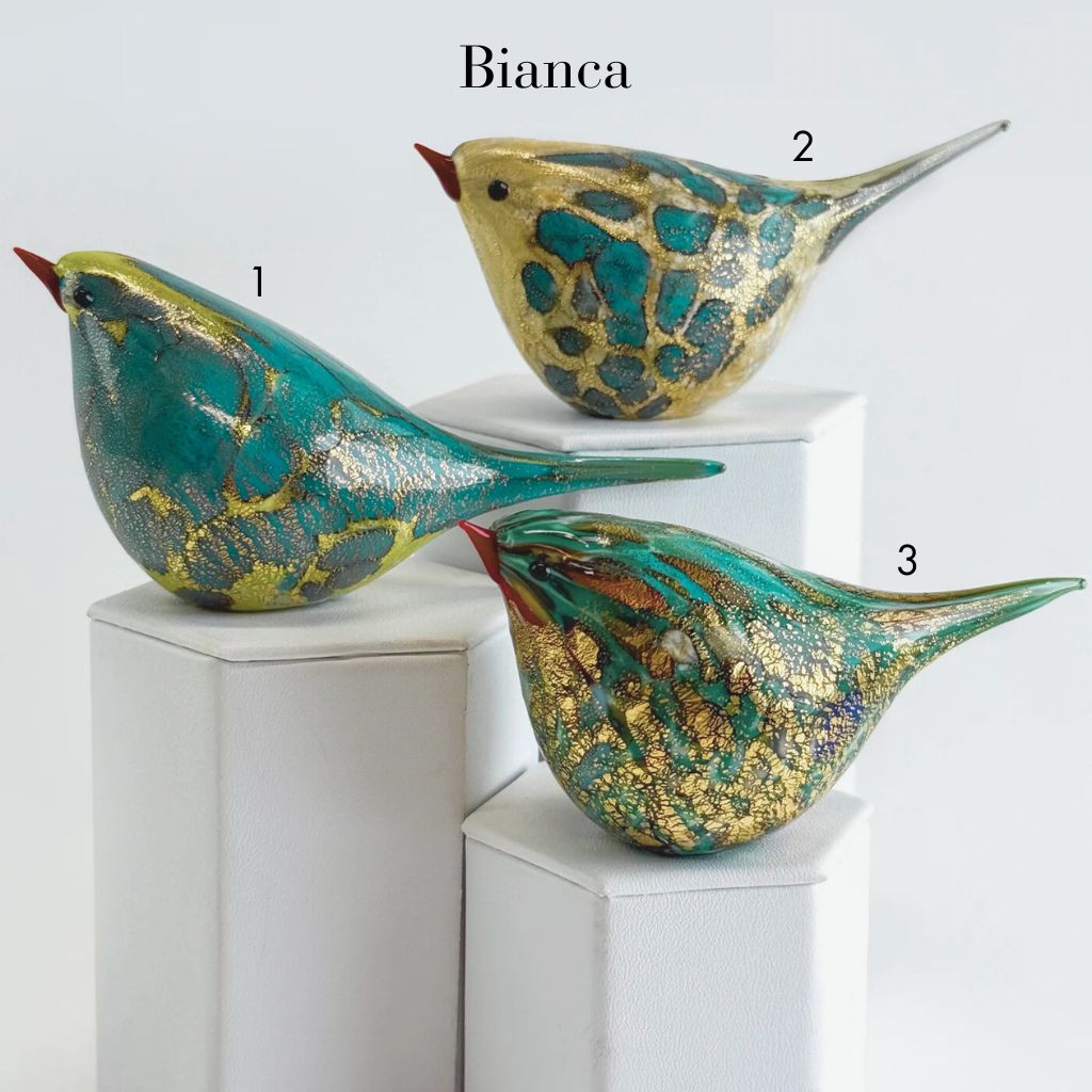 Murano Glass Teal Chirpie Bird - Bianca, Made in Italy - My Italian Decor
