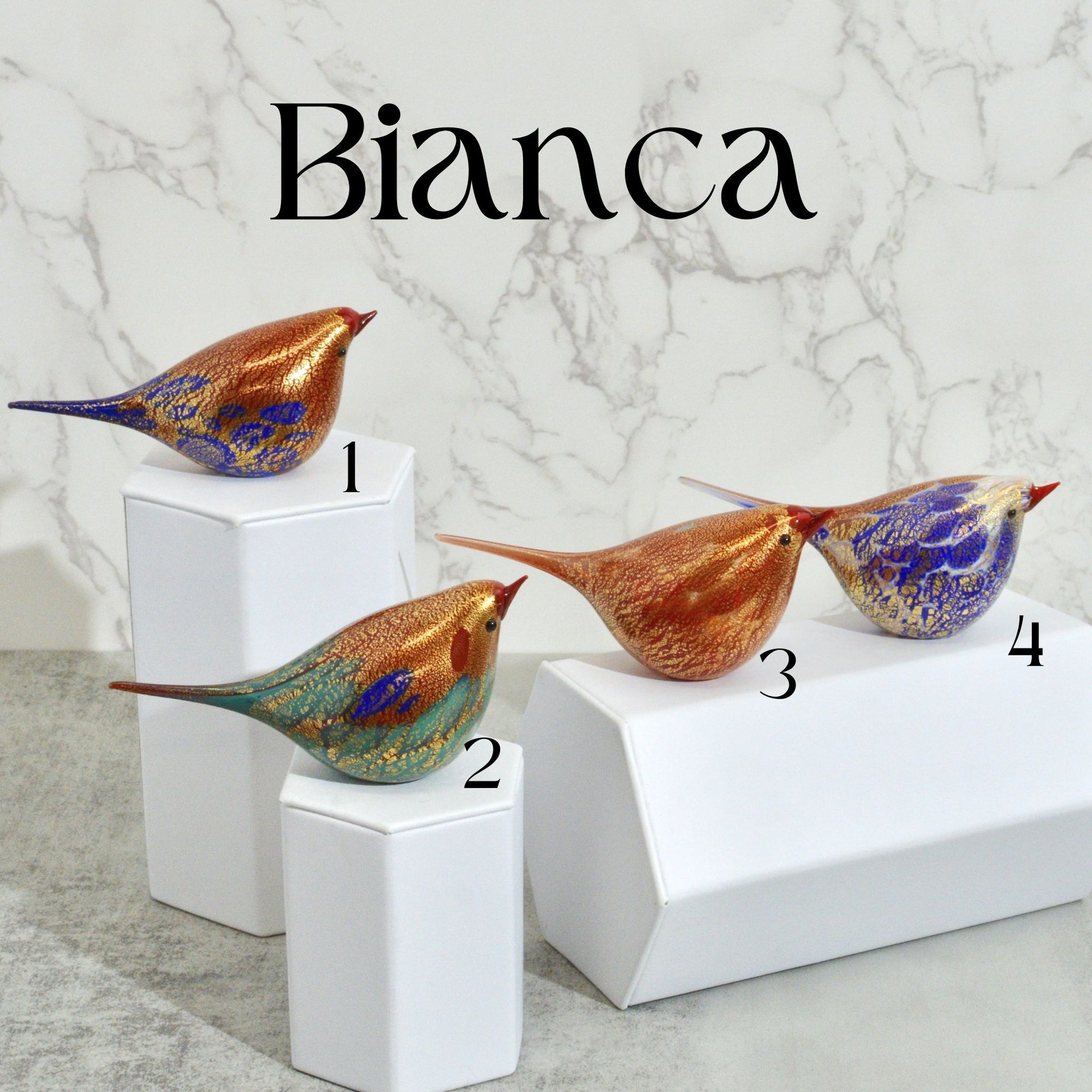 Murano Glass Chirpie Bird - Bianca, Red, Teal/Blue, 24-karat gold - My Italian Decor