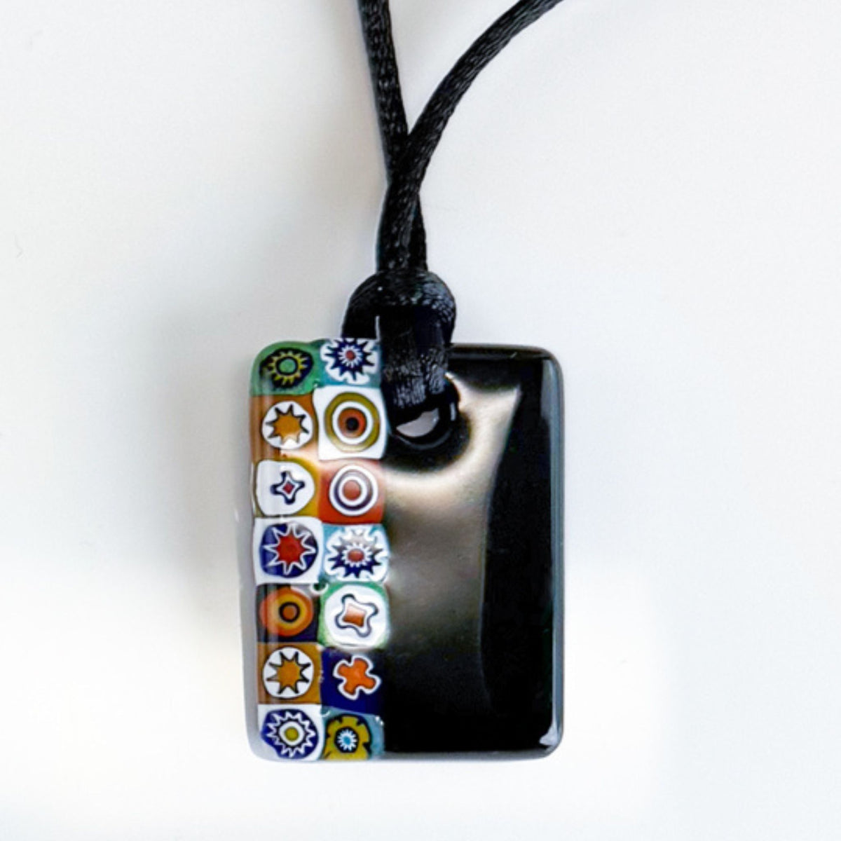 Millefiori Rectangle Pendant on cord, Made in Murano