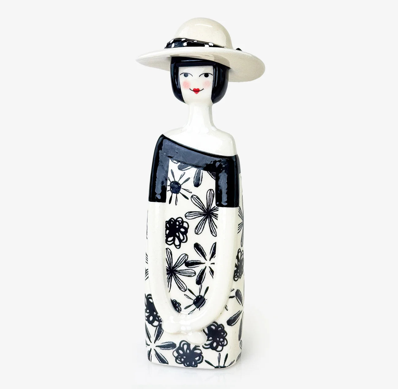 Hand-painted ceramic lady figurine wearing a hat, part of My Italian Decor's Naples collection for home and garden decor.