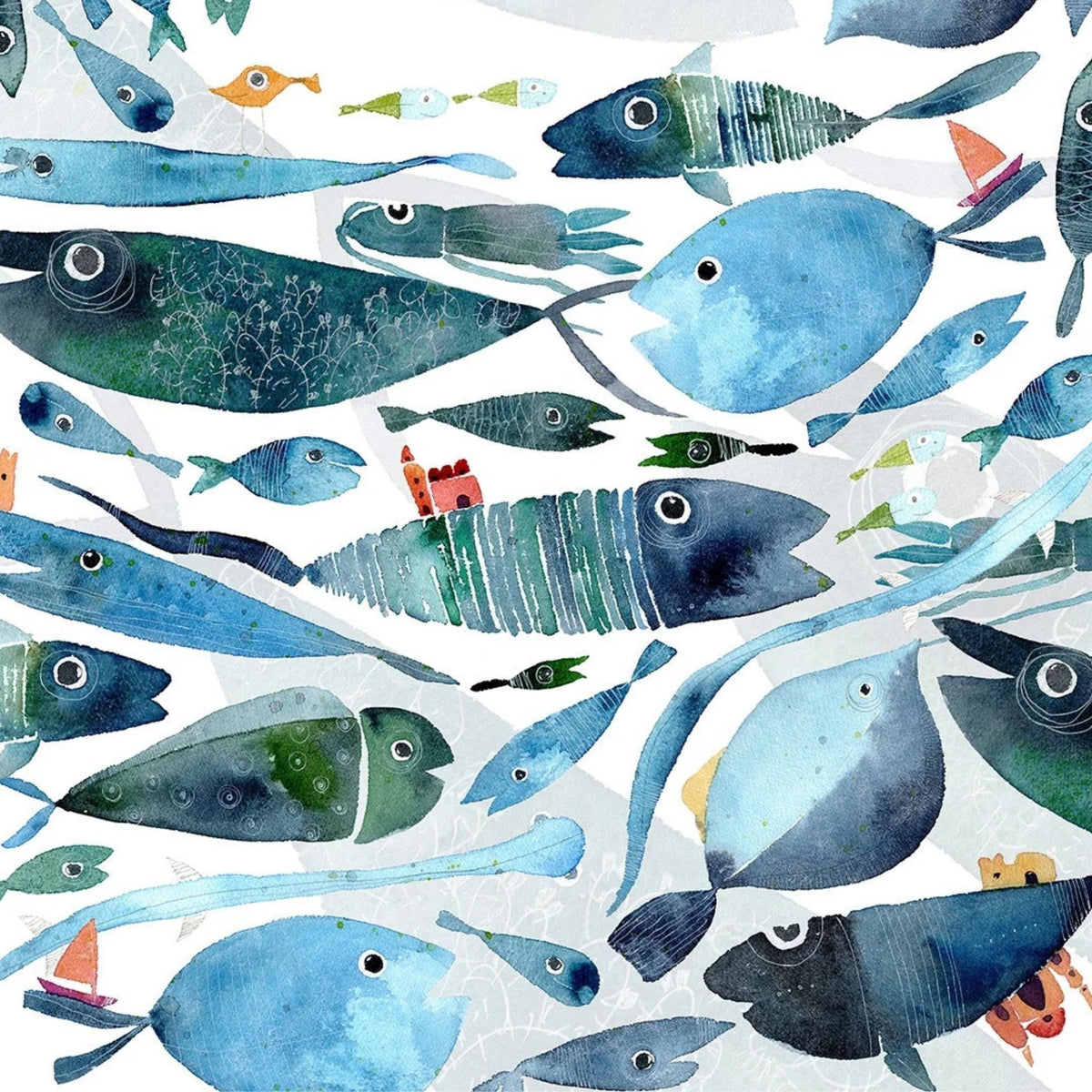 Fish Table Runner, 100% Linen, Made in Italy
