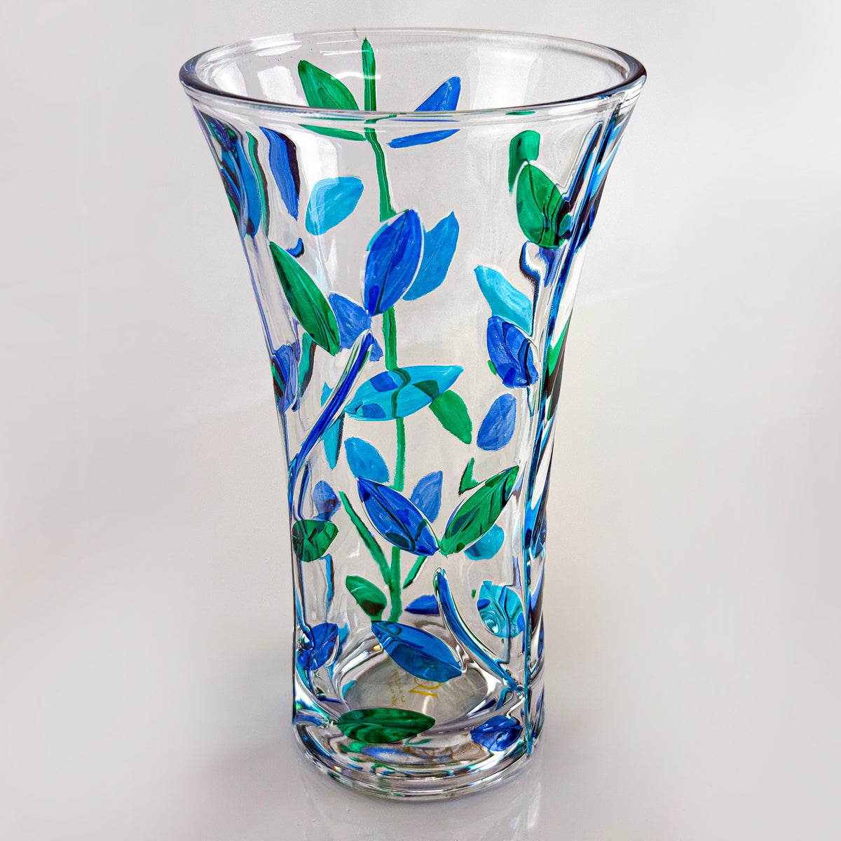 Crystal Vase - Flowervine - 8.5&quot;, Blue, Green Small, Made in Italy