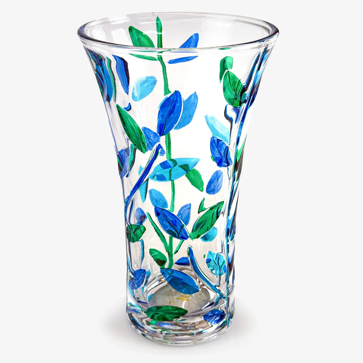 Blue-green FlowerVine Crystal Vase, 10-inch medium-sized Italian-made vase with elegant design from MyItalianDecor.