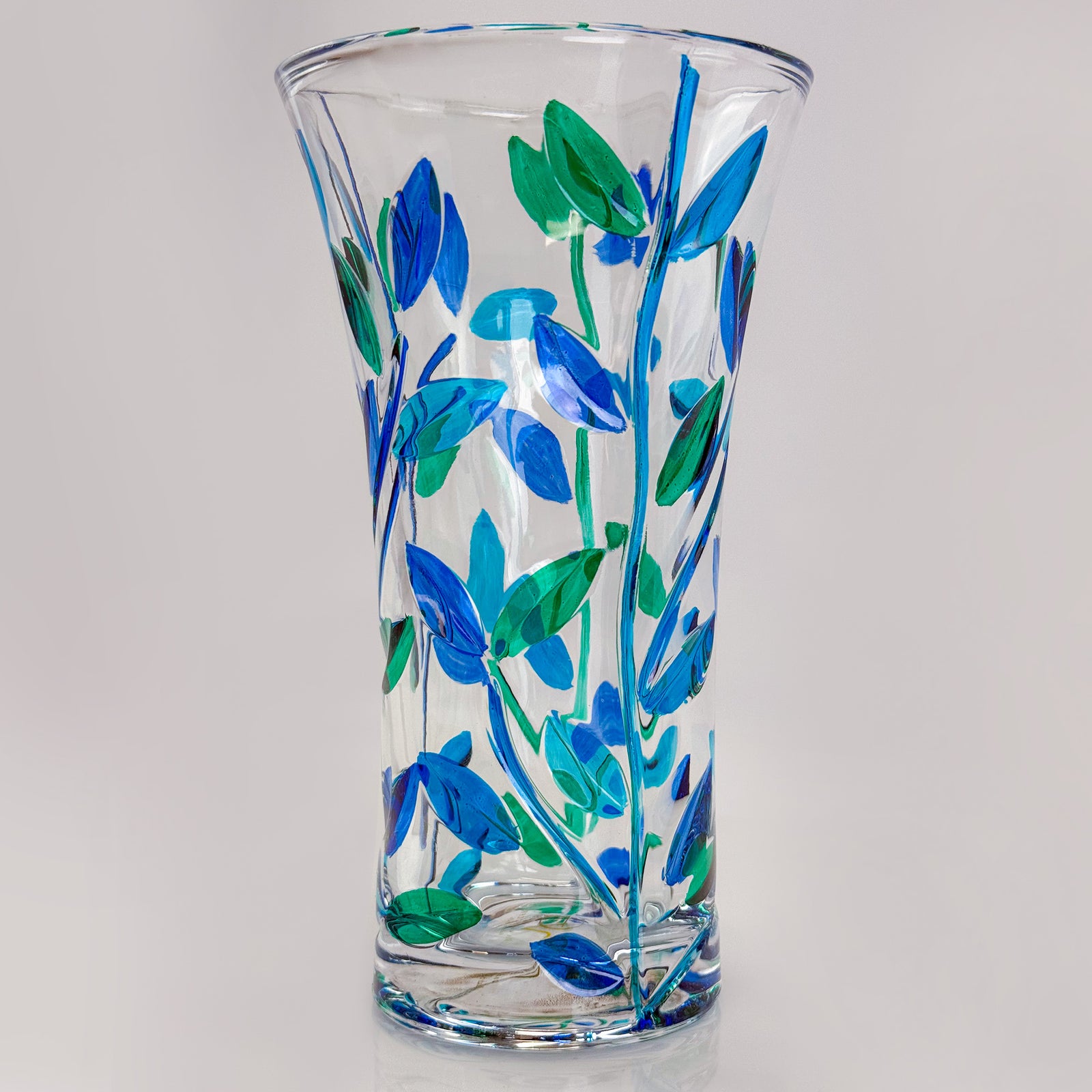 Blue-green Flowervine crystal vase, 10-inch medium size, made in Italy, elegant glass vase for floral arrangements.