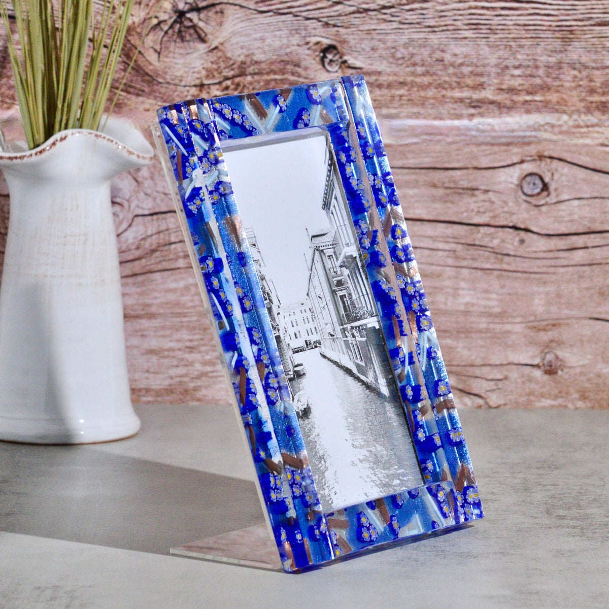 Blue Murano Glass Millefiori 5&quot; x 7&quot; Photo Frame, Made in Italy - My Italian Decor