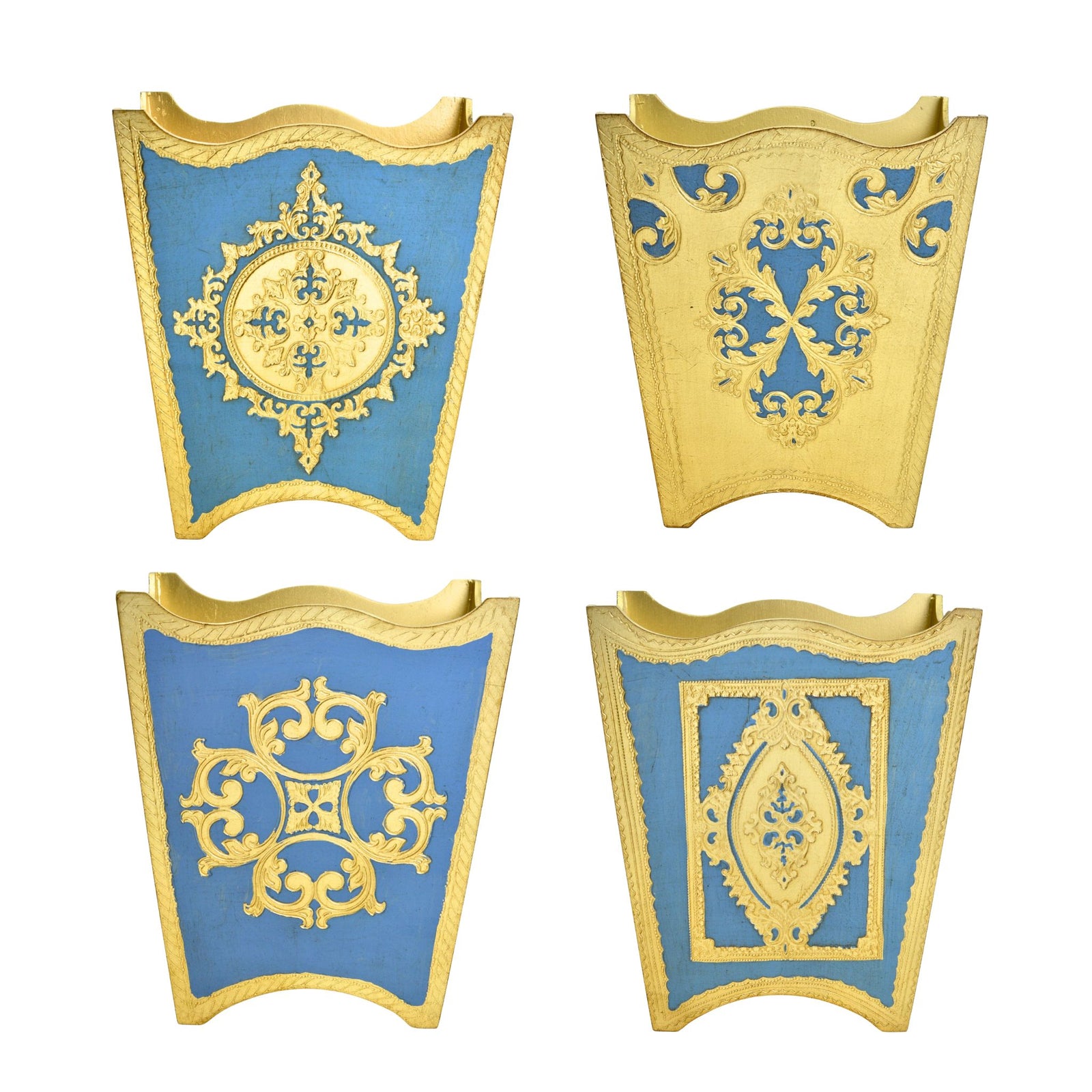 Italian Florentine Waste Bin, Capri Blue, Gold, Made in Italy - My Italian Decor