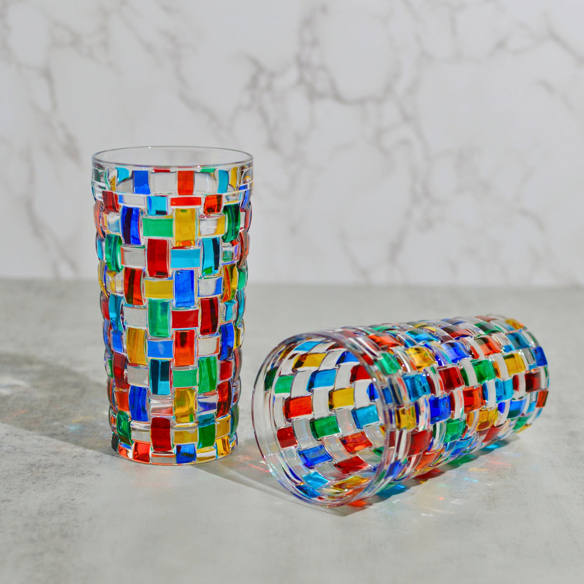 Bossanova Tall Drink Glass, Set of 2 Hand-Painted Italian Crystal - My Italian Decor